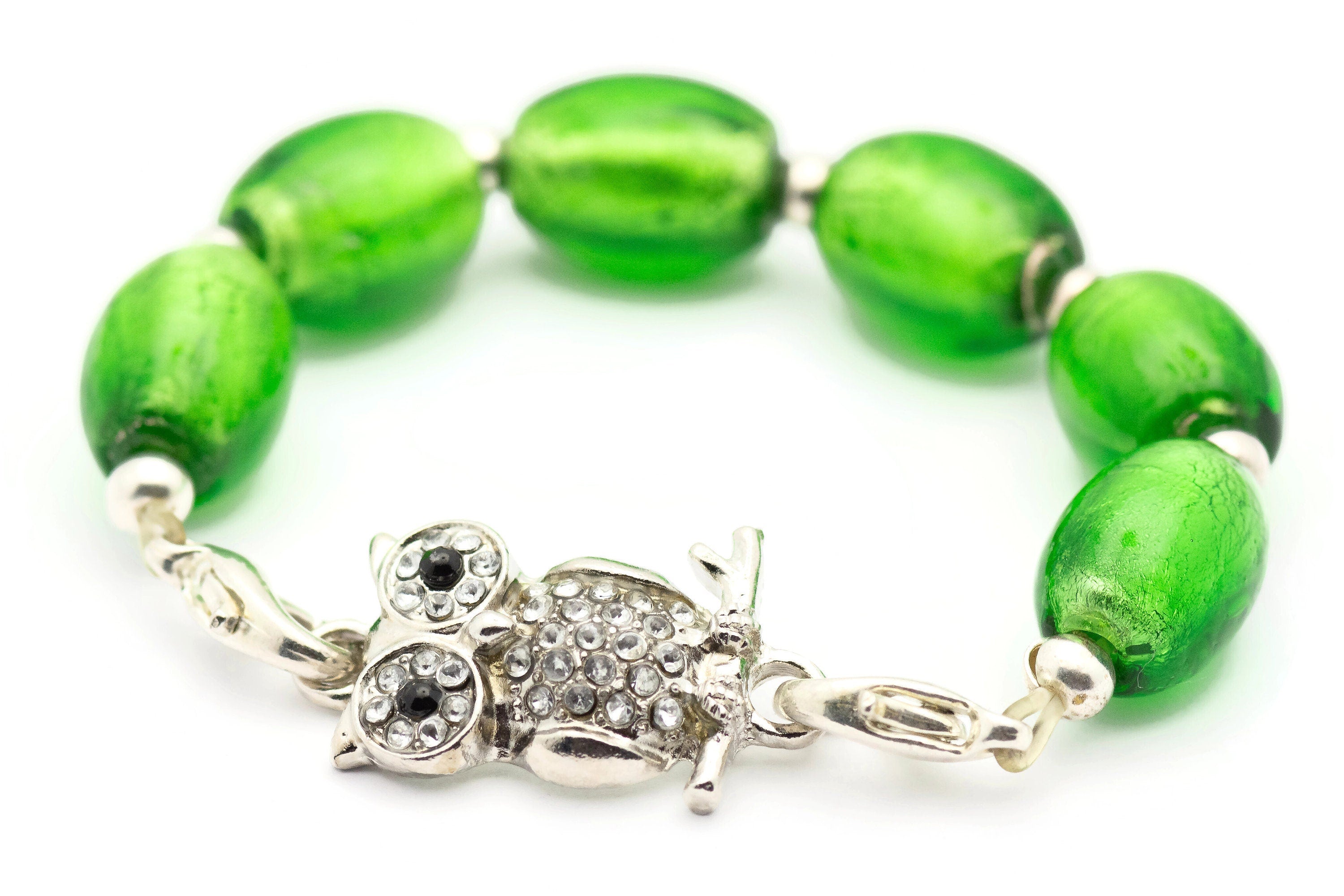 Rhinestone-Studded Owl Stretch Band Connector • Bracelet Focal
