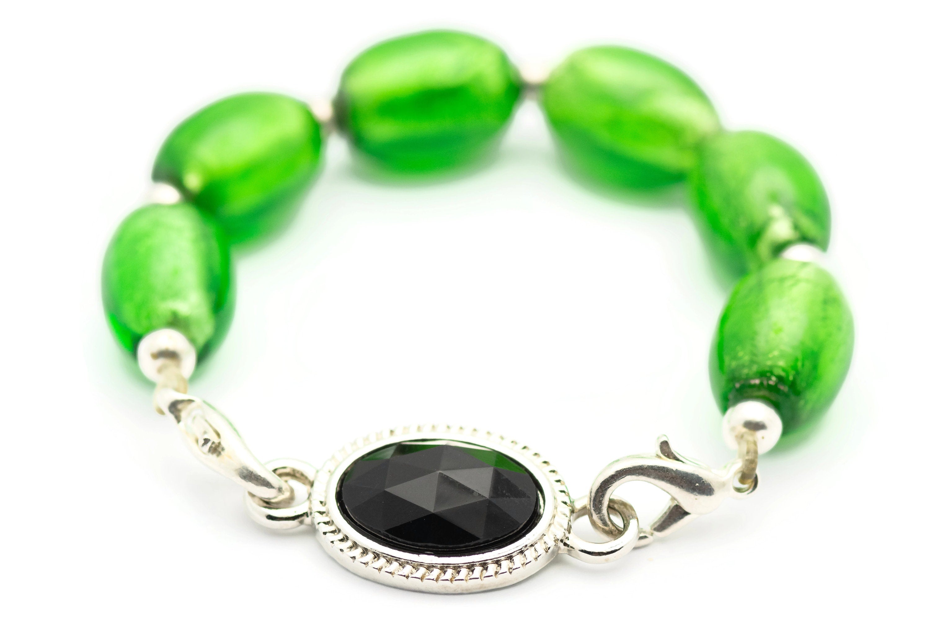 Black Rhinestone Stretch Band Connector • Bracelet Focal • Faceted Oval Charm