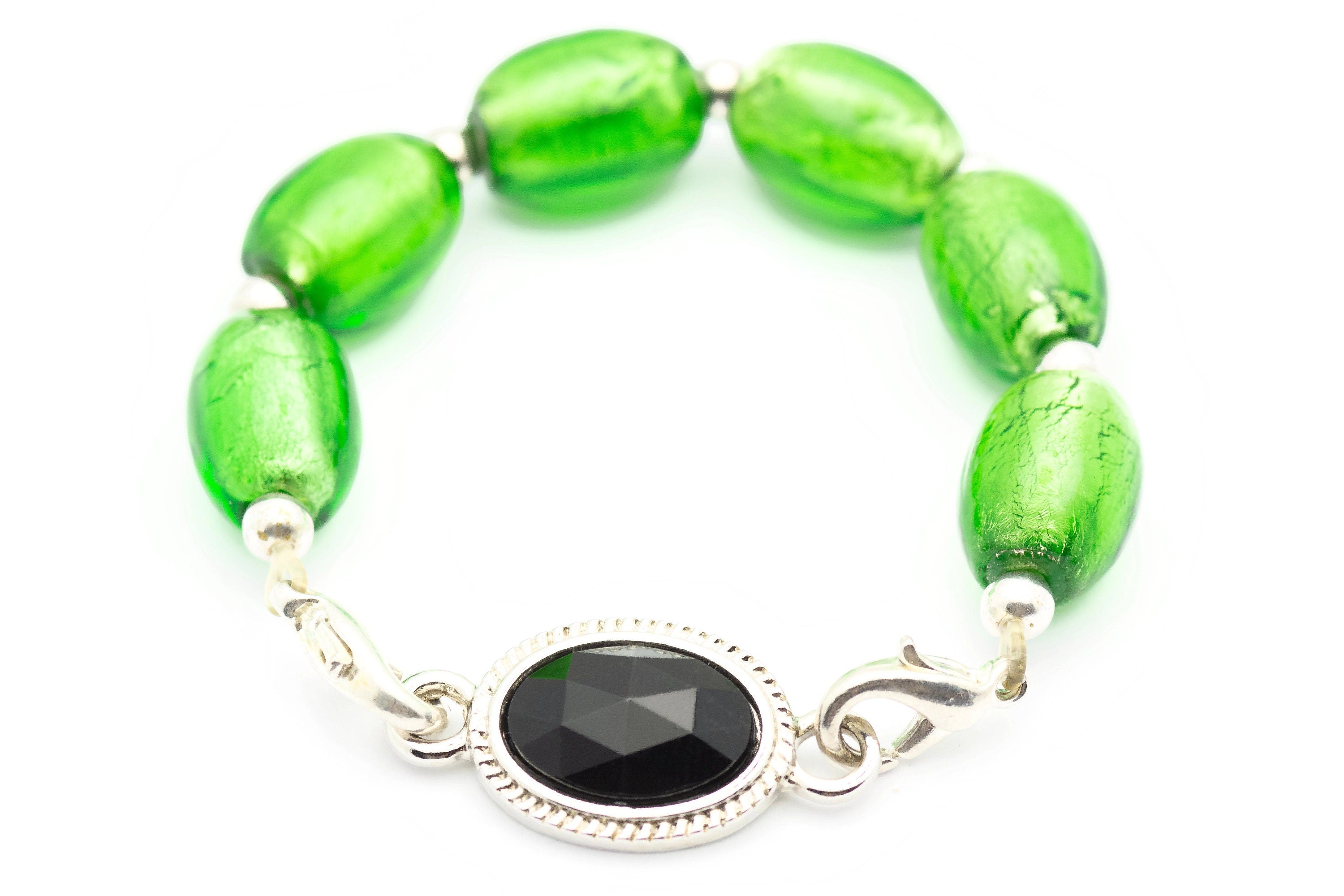 Black Rhinestone Stretch Band Connector • Bracelet Focal • Faceted Oval Charm