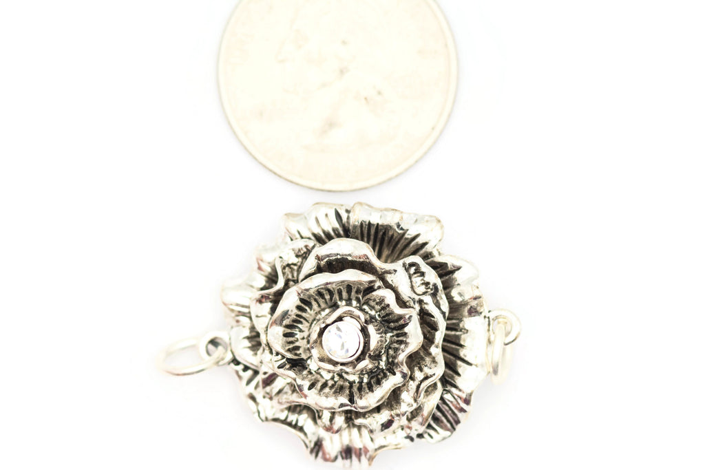 Silver Rose Stretch Band Connector • Bracelet Focal