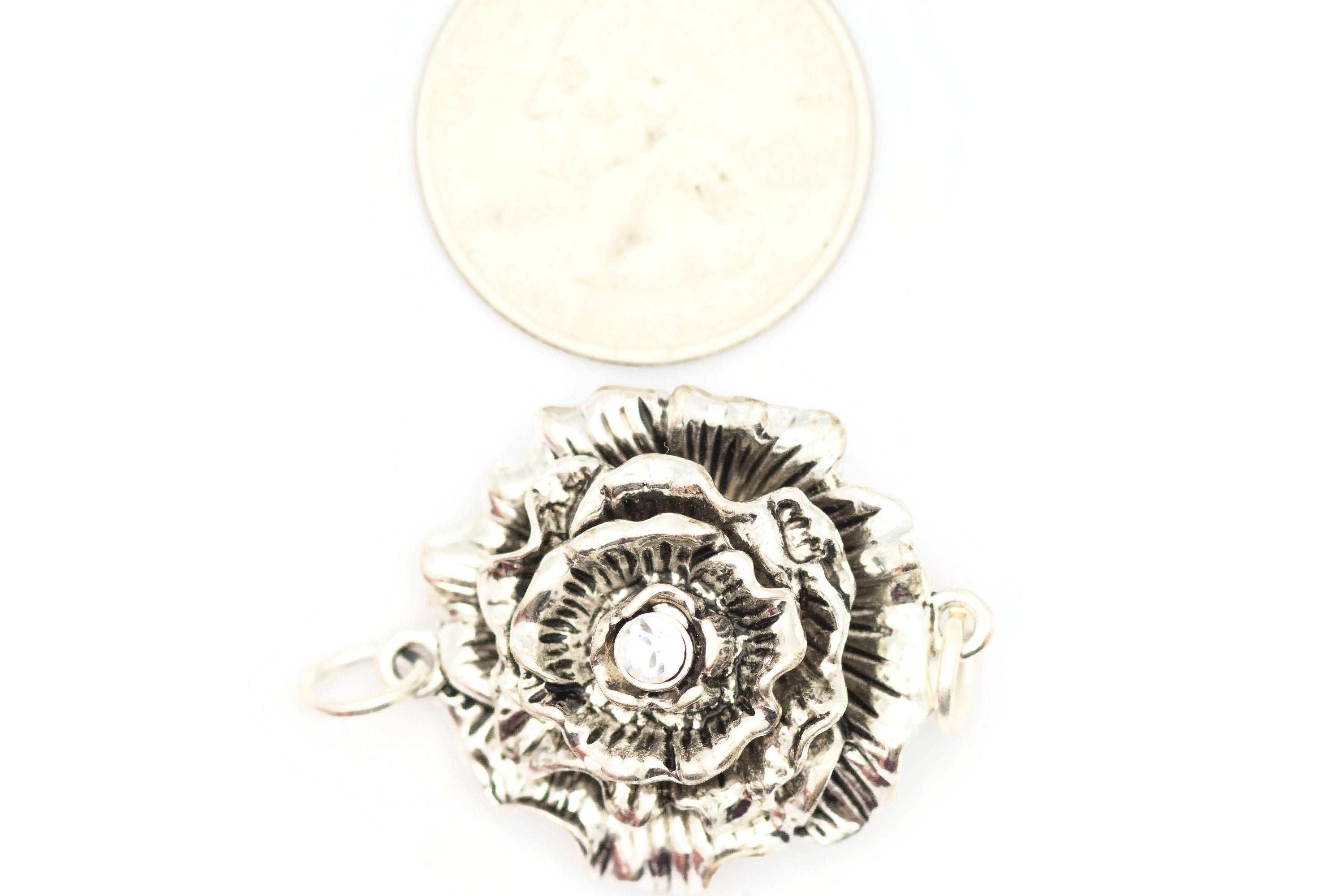 Silver Rose Stretch Band Connector • Bracelet Focal