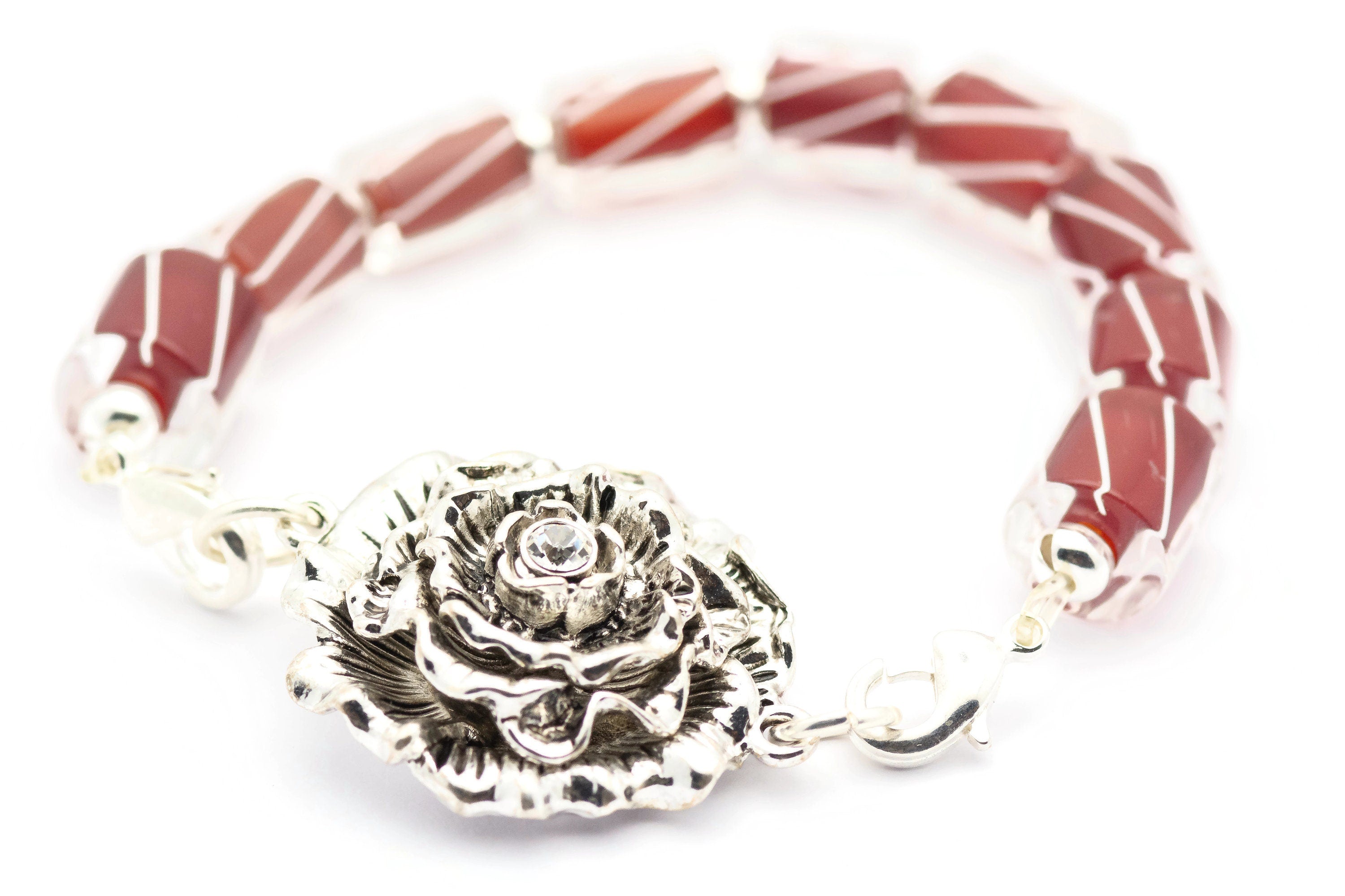 Silver Rose Stretch Band Connector • Bracelet Focal
