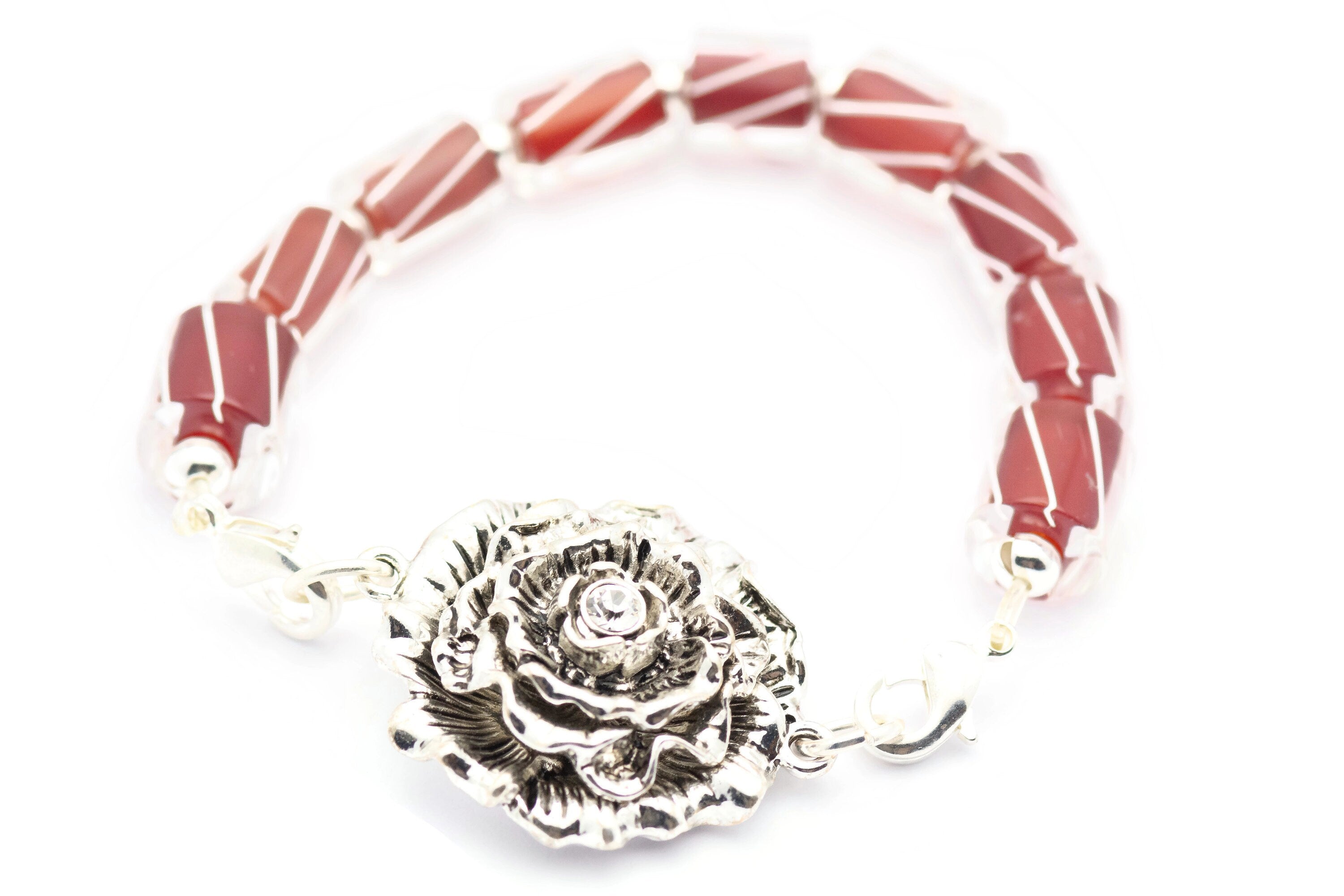 Silver Rose Stretch Band Connector • Bracelet Focal