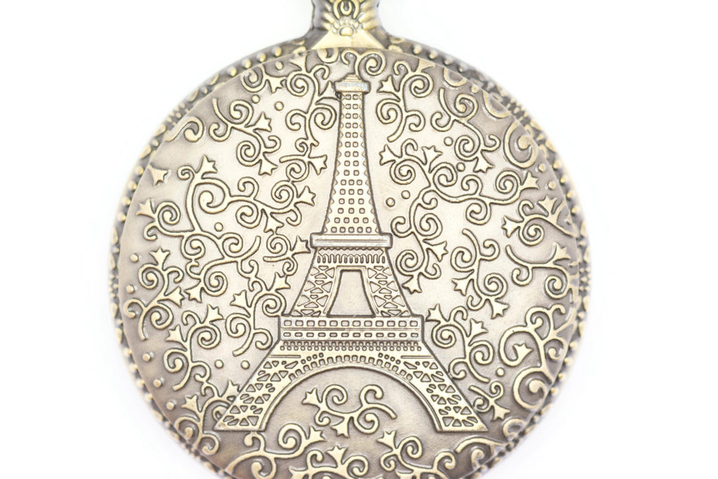 Eiffel Tower Pocket Watch Necklace, Large Watch, Antique Bronze, Long Necklace Watch, Bronze Pocket Watch, Ladies Pocket Watch