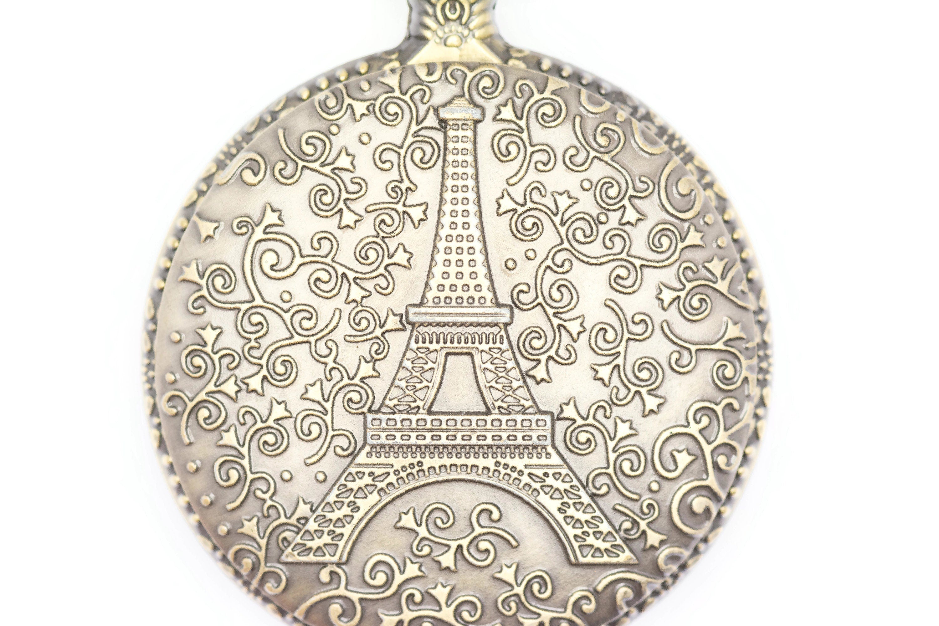 Eiffel Tower Pocket Watch Necklace, Large Watch, Antique Bronze, Long Necklace Watch, Bronze Pocket Watch, Ladies Pocket Watch