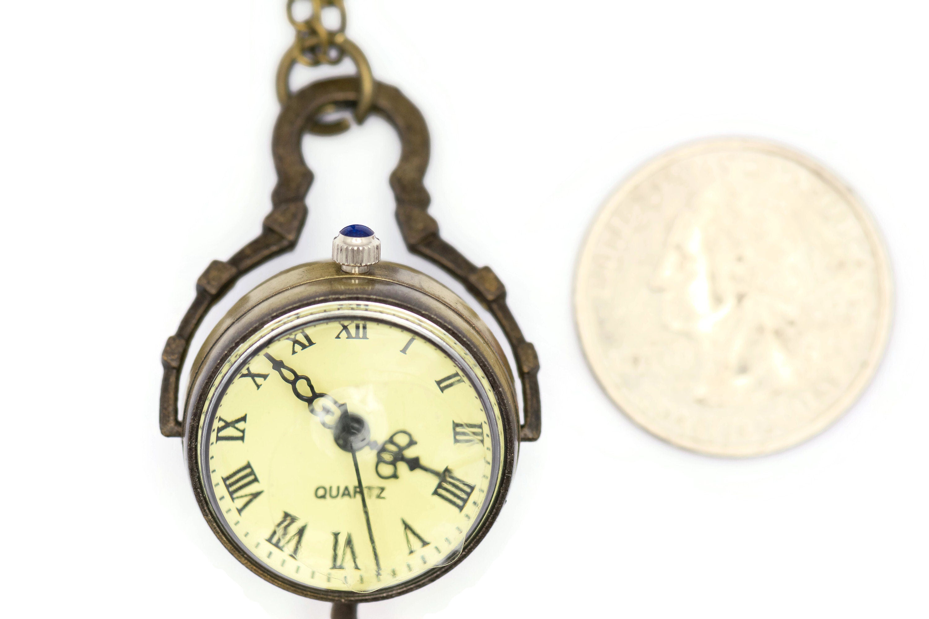 Globe Watch Necklace, Roman Numerals, Long Necklace Watch, Bronze Watch, Ladies Watch, Unique Watch Pendant, Tassel Pendant