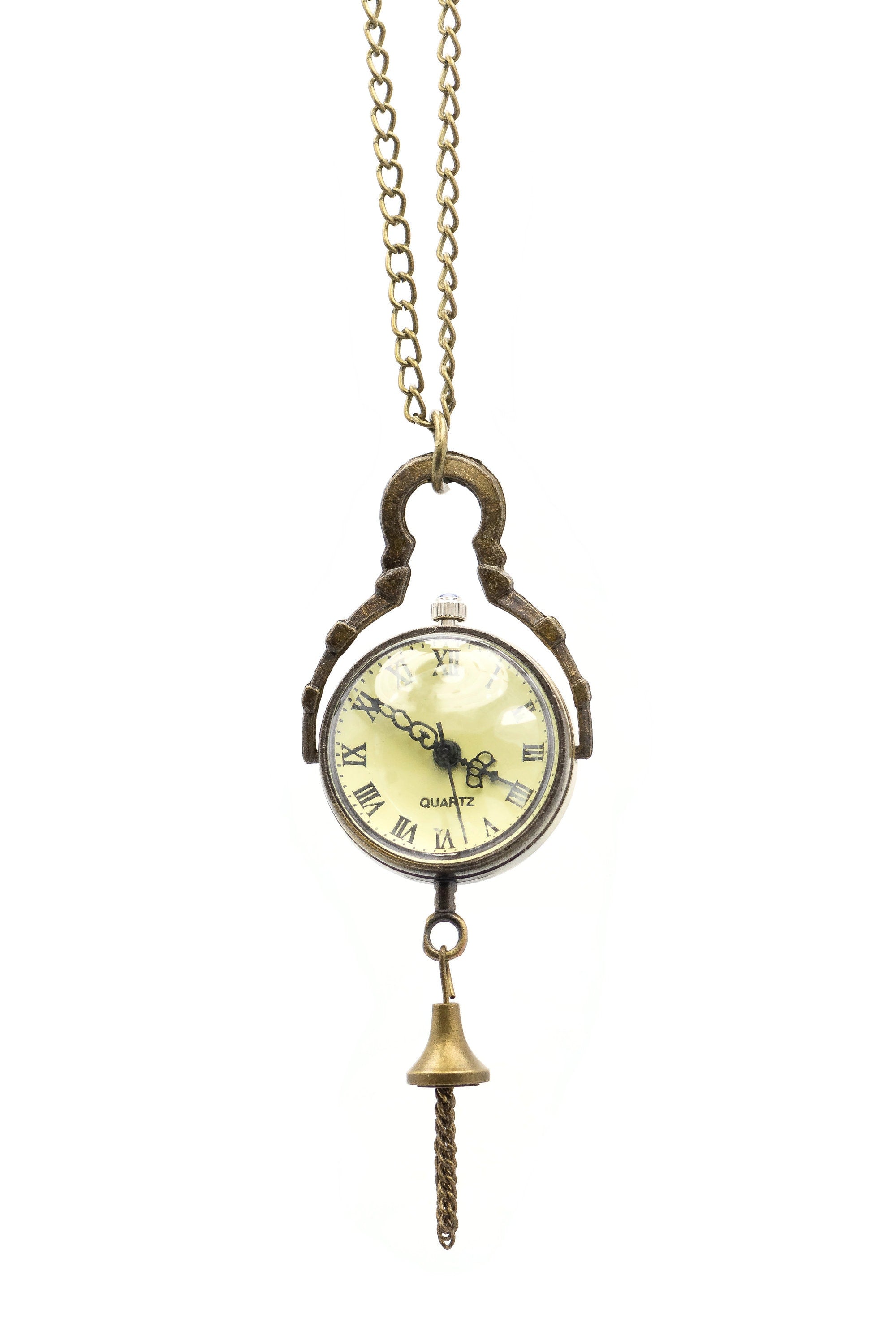 Globe Watch Necklace, Roman Numerals, Long Necklace Watch, Bronze Watch, Ladies Watch, Unique Watch Pendant, Tassel Pendant