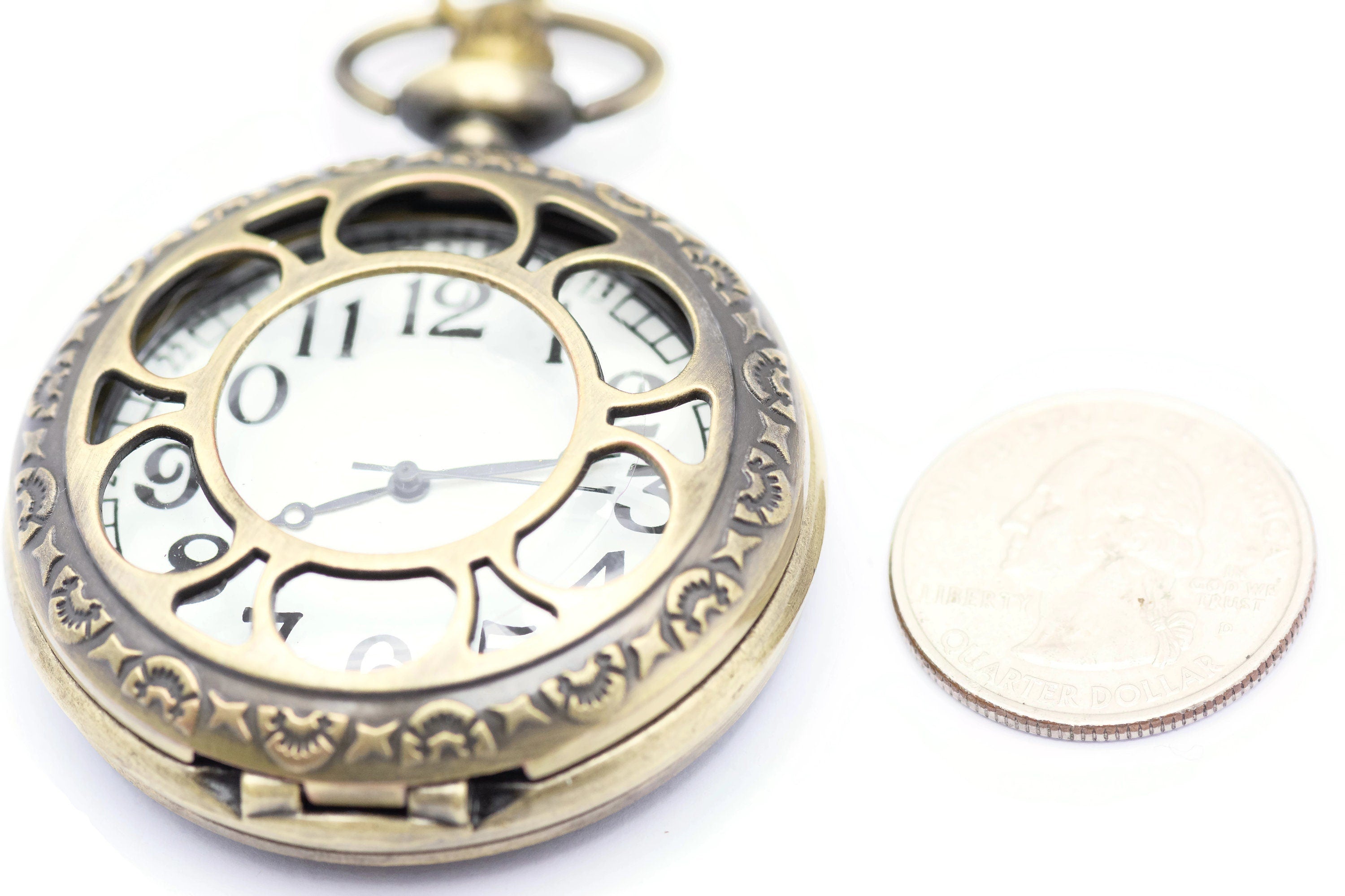 Sun and Moon, Jumbo Pocket Watch, Antique Bronze, Watch Necklace, Long Necklace Watch, Bronze Pocket Watch, Ladies Pocket Watch