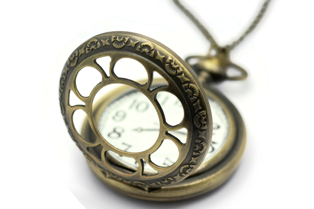 Sun and Moon, Jumbo Pocket Watch, Antique Bronze, Watch Necklace, Long Necklace Watch, Bronze Pocket Watch, Ladies Pocket Watch