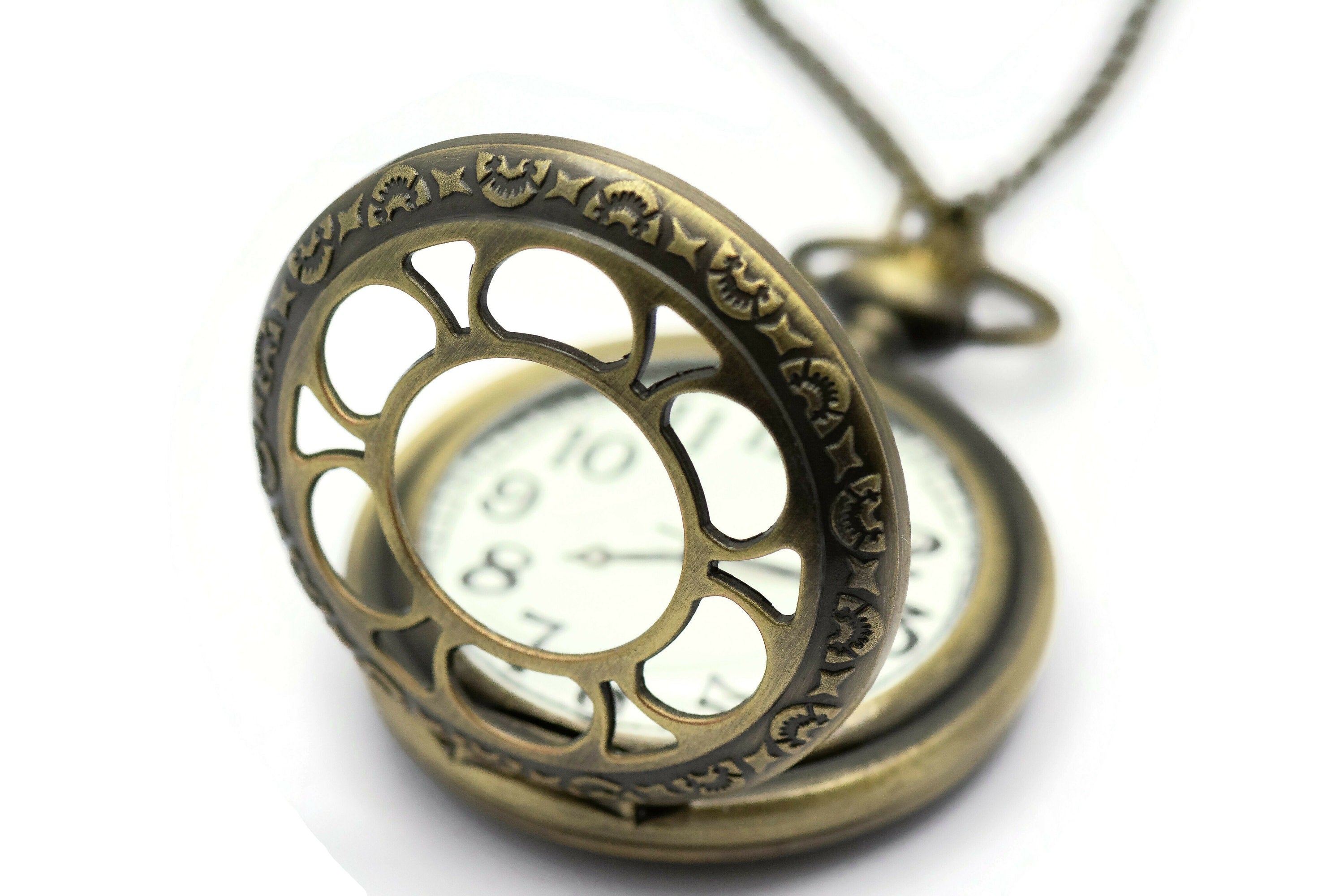 Sun and Moon, Jumbo Pocket Watch, Antique Bronze, Watch Necklace, Long Necklace Watch, Bronze Pocket Watch, Ladies Pocket Watch