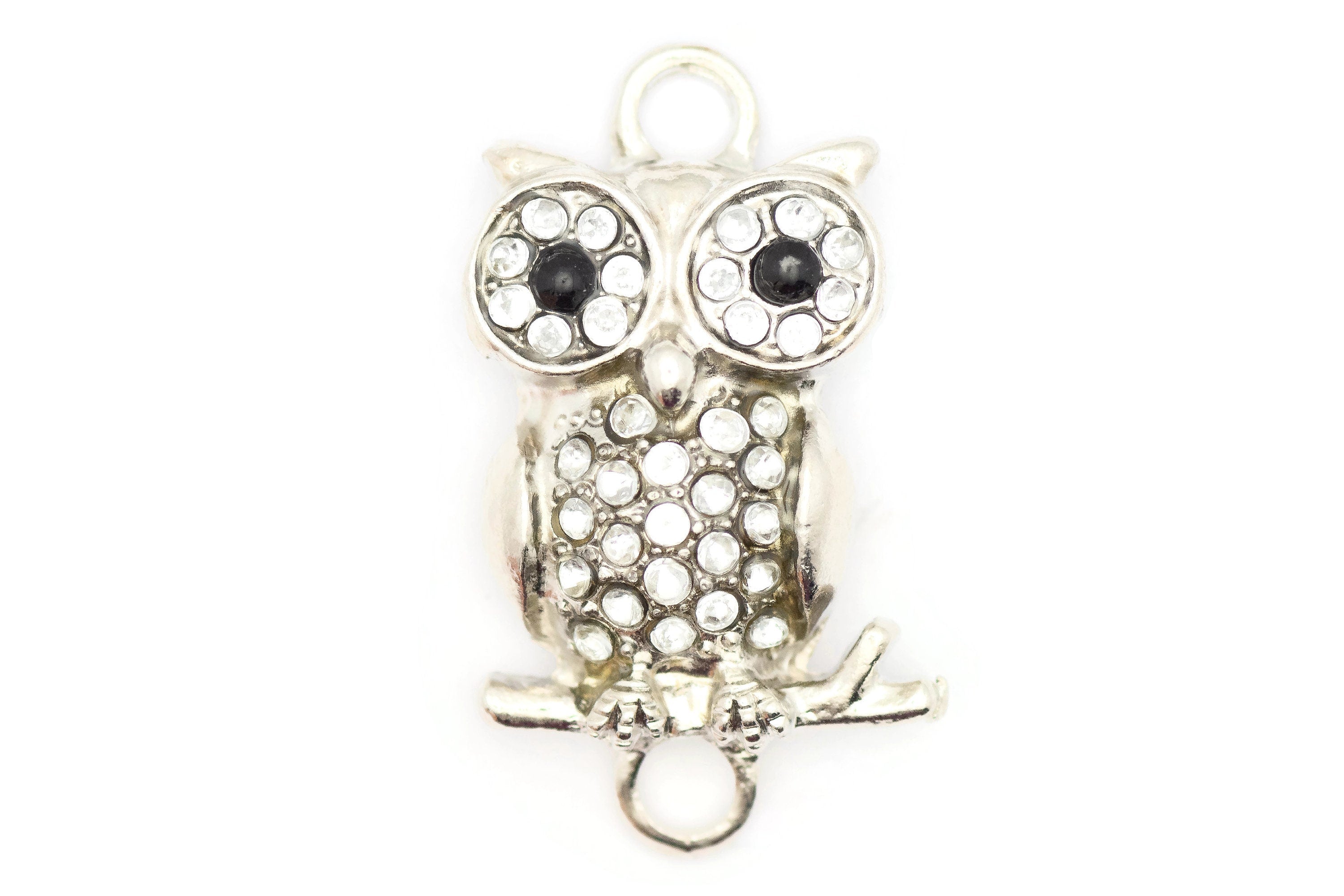Rhinestone-Studded Owl Stretch Band Connector • Bracelet Focal