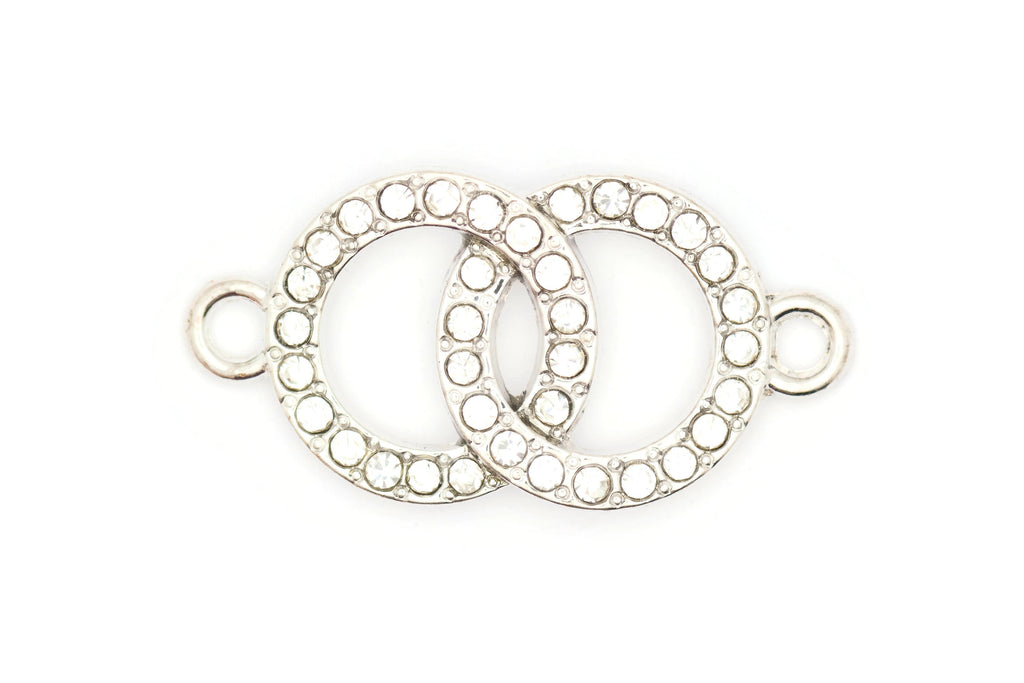 Double Circle Rhinestone-Studded Stretch Band Connector • Bracelet Focal