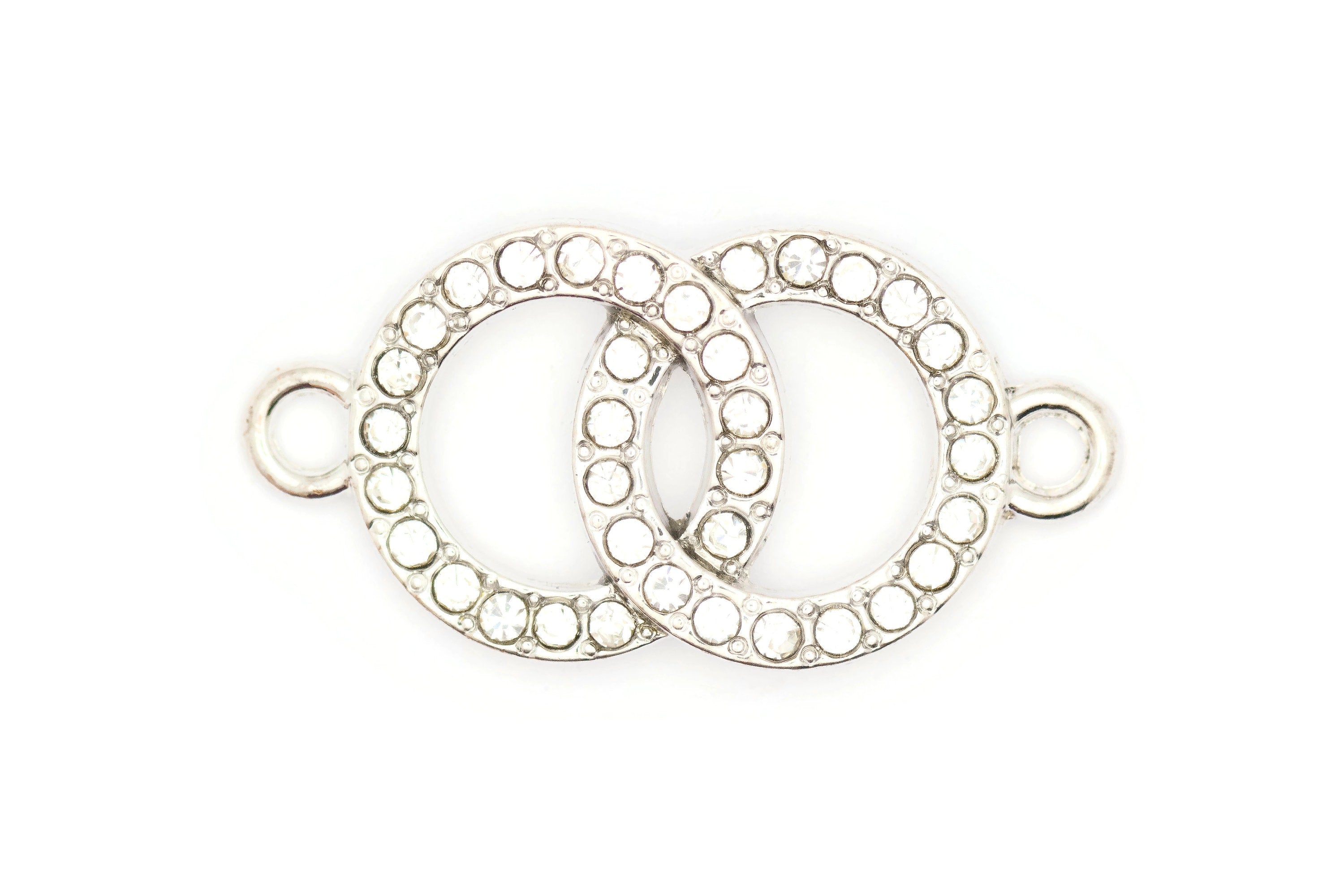 Double Circle Rhinestone-Studded Stretch Band Connector • Bracelet Focal
