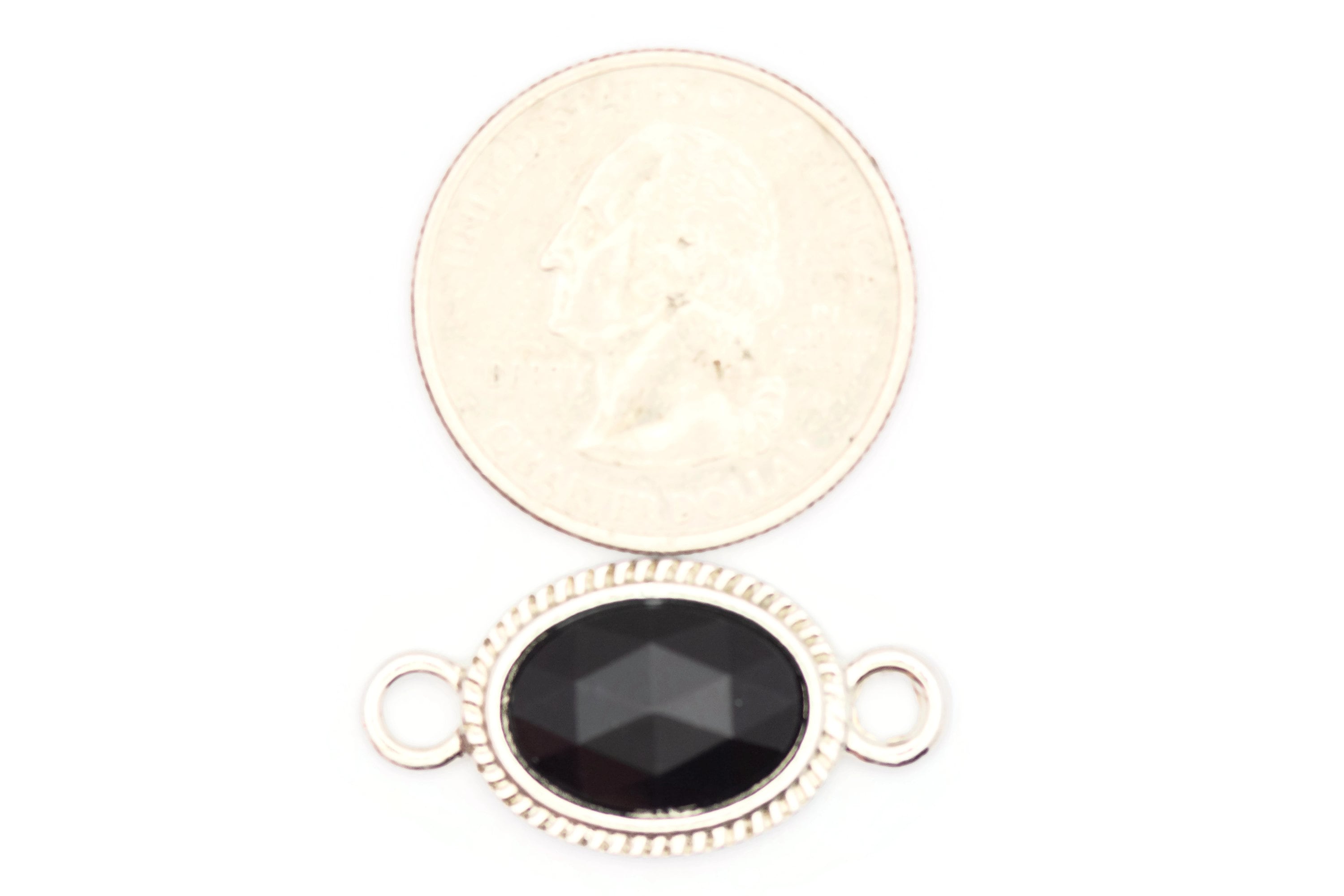 Black Rhinestone Stretch Band Connector • Bracelet Focal • Faceted Oval Charm