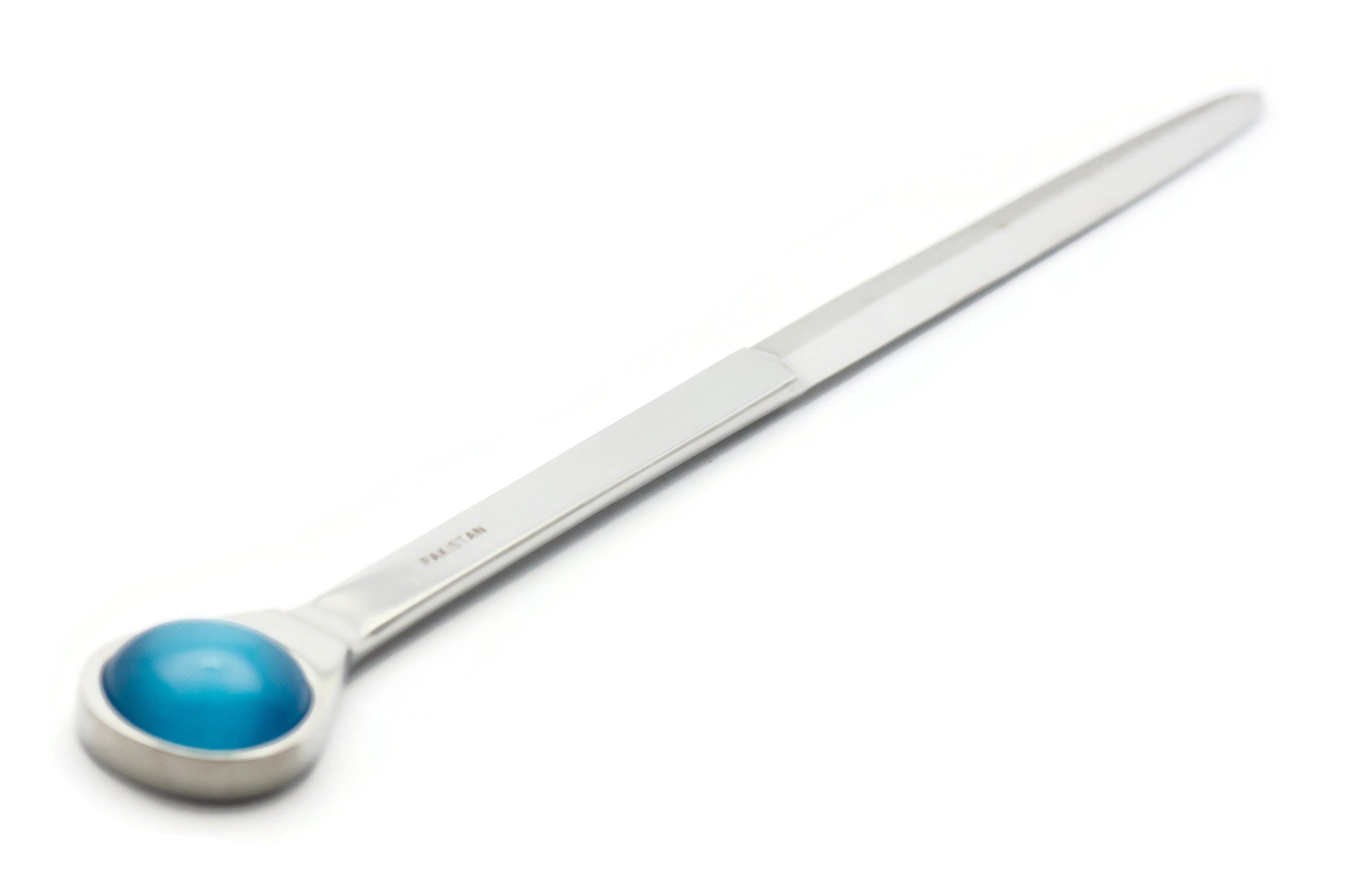 Turquoise Blue Cat's Eye Letter Opener • Chrome Plated Steel • Paper Knife • Desk Accessory • 8-Inch