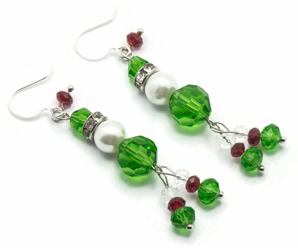 Crystal Glass Christmas Elf Silver Plated Earrings - EA00375
