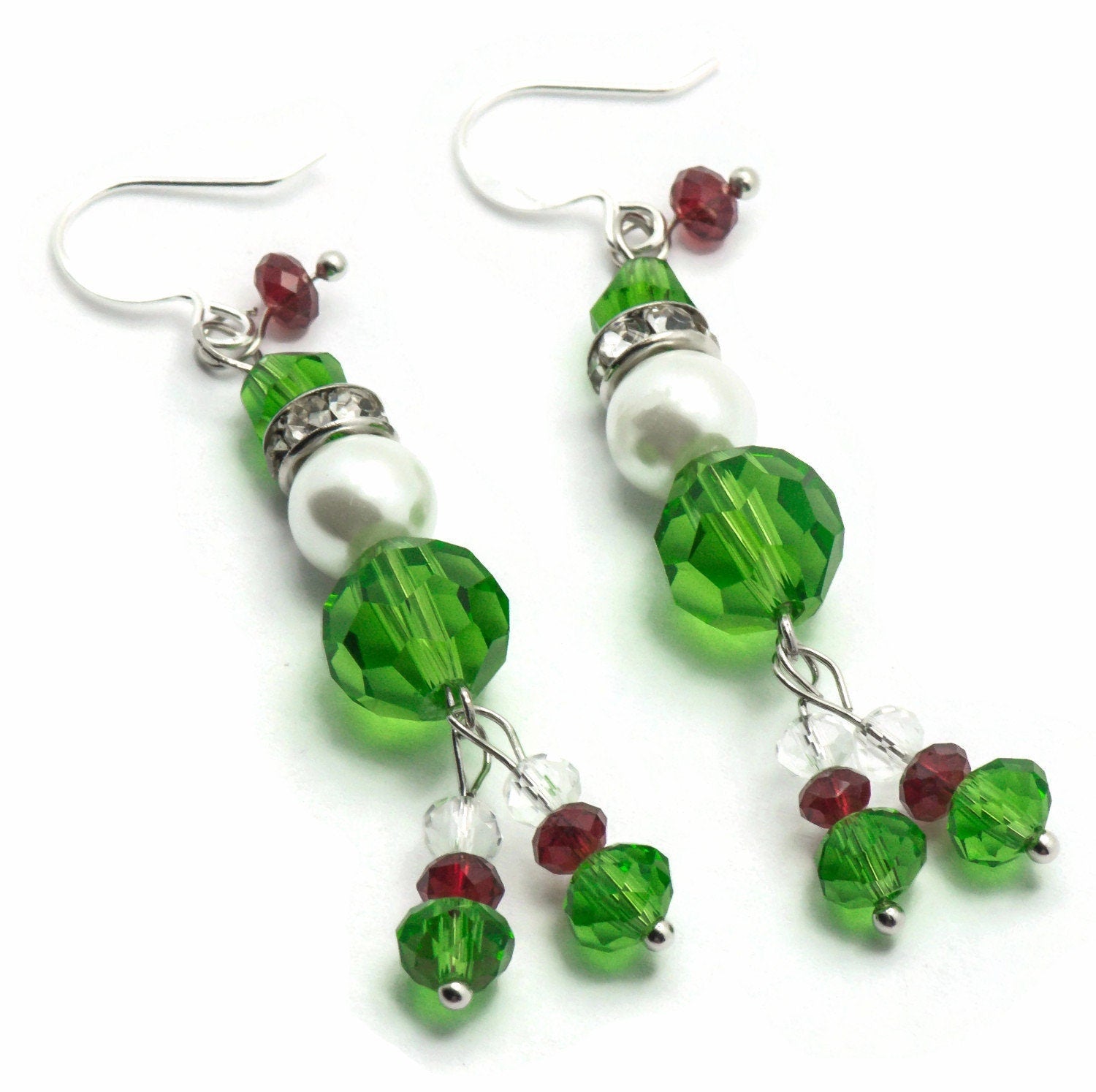 Crystal Glass Christmas Elf Silver Plated Earrings - EA00375