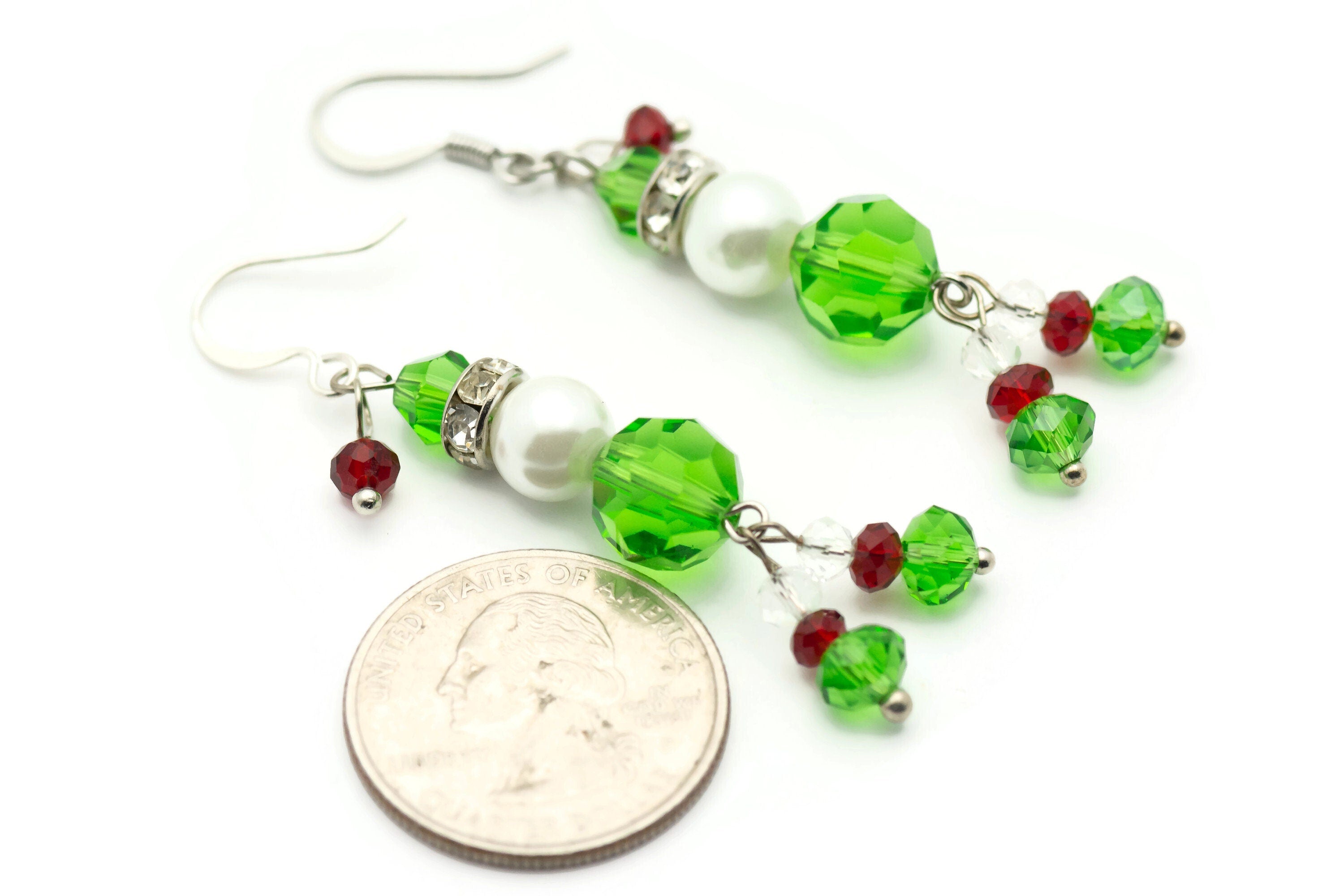 Crystal Glass Christmas Elf Silver Plated Earrings - EA00375