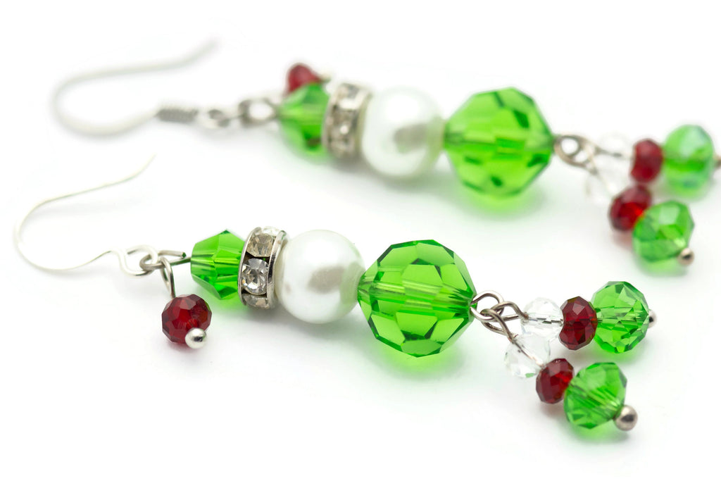 Crystal Glass Christmas Elf Silver Plated Earrings - EA00375