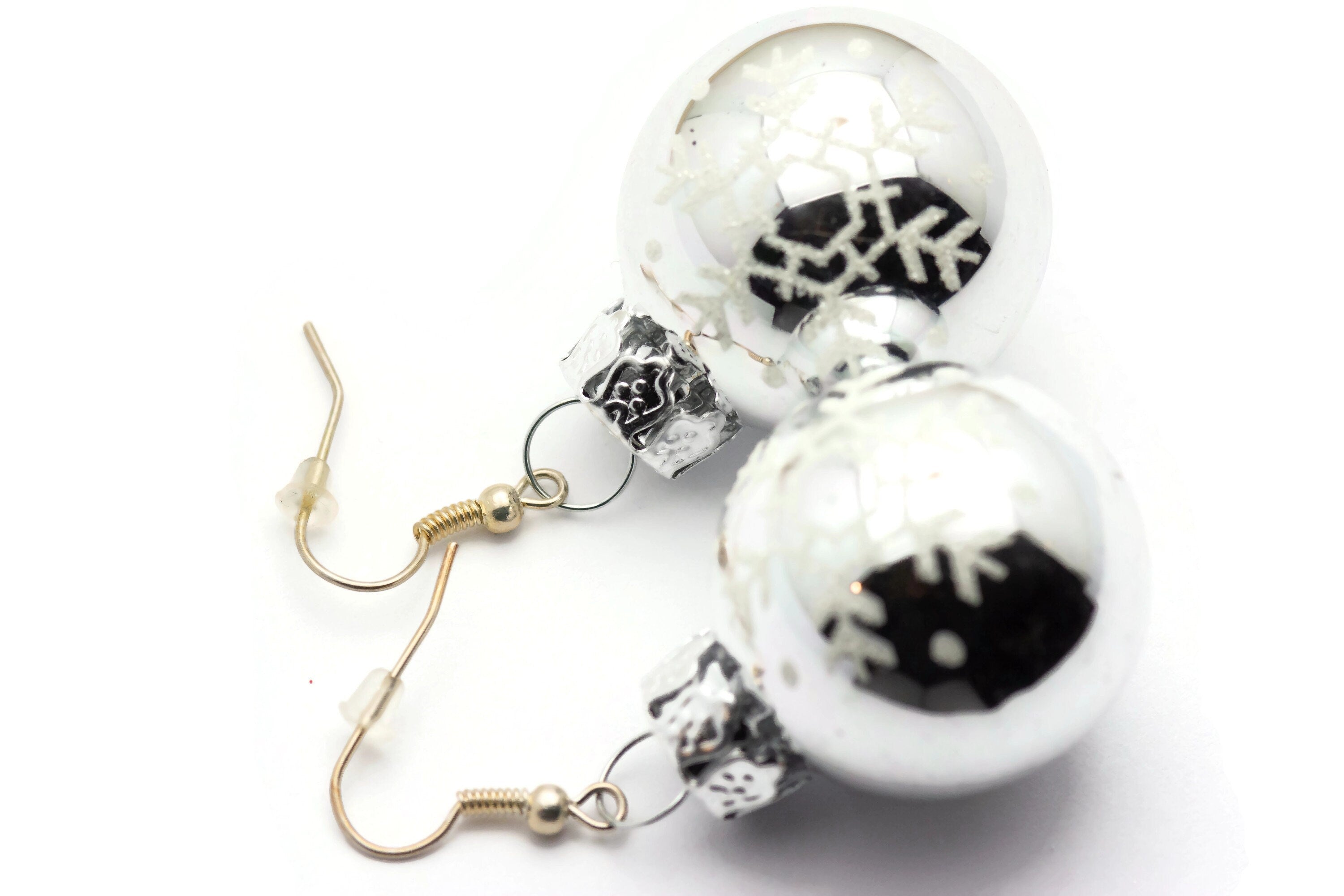 Christmas Ornament Earrings, Snowflakes, Mini Glass Ornaments, Holiday Earrings, Festive Earrings, Glitter Balls