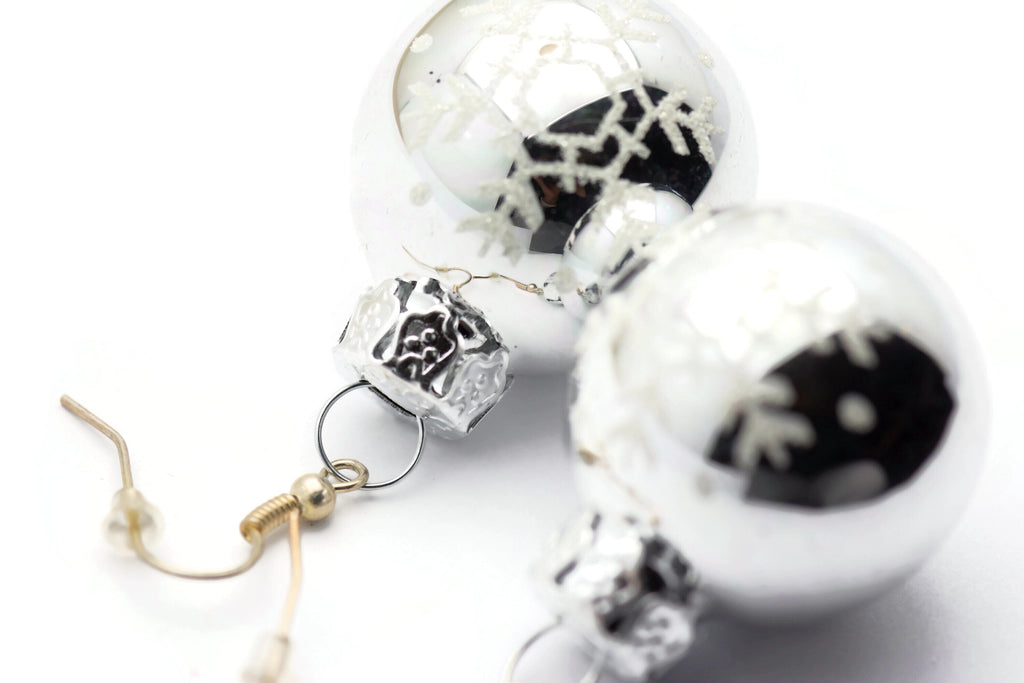 Christmas Ornament Earrings, Snowflakes, Mini Glass Ornaments, Holiday Earrings, Festive Earrings, Glitter Balls