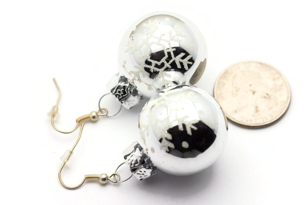 Christmas Ornament Earrings, Snowflakes, Mini Glass Ornaments, Holiday Earrings, Festive Earrings, Glitter Balls