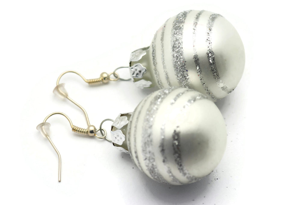 Christmas Ornament Earrings, Snowflakes, Mini Glass Ornaments, Holiday Earrings, Festive Earrings, Glitter Balls