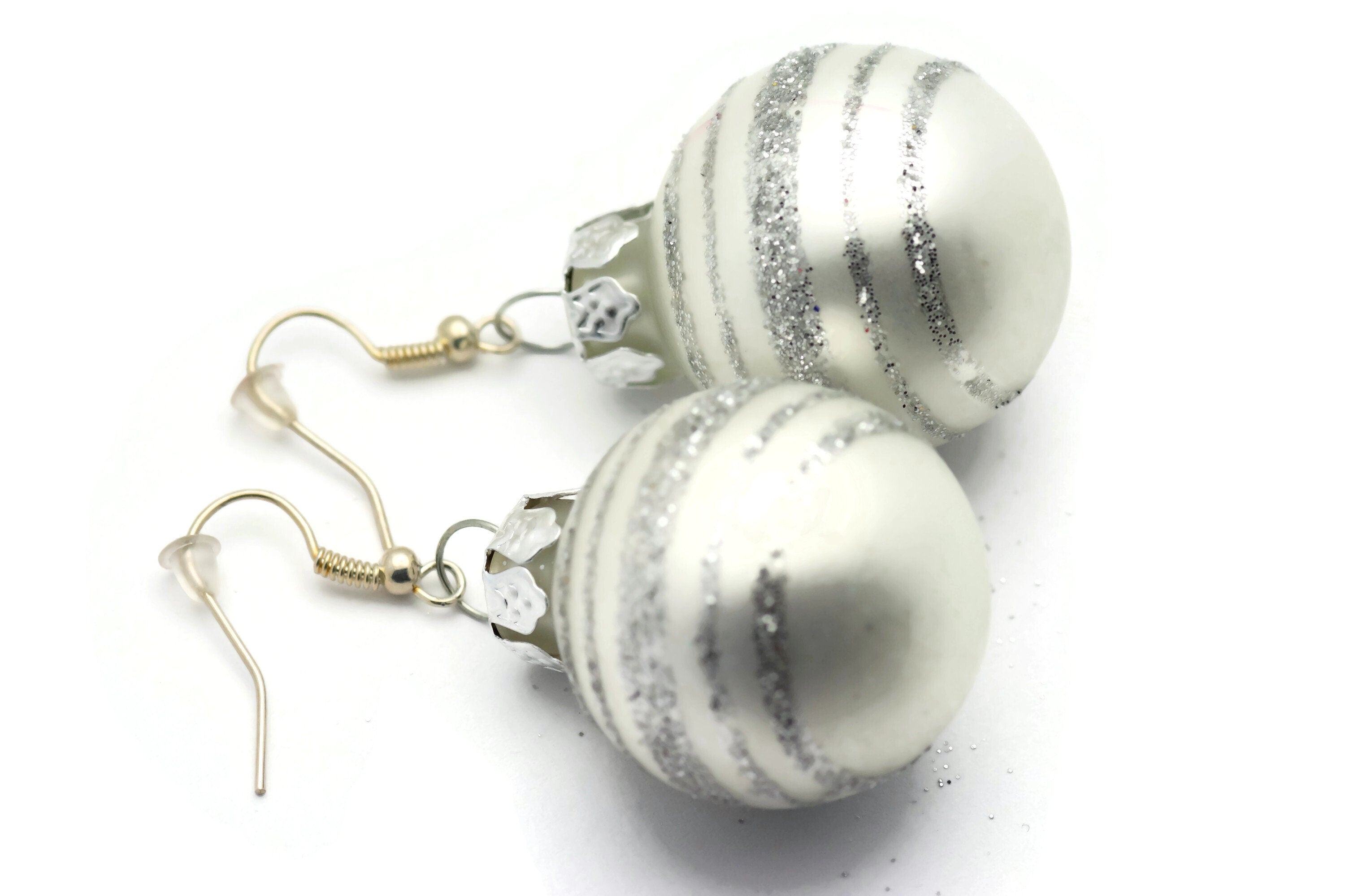 Christmas Ornament Earrings, Snowflakes, Mini Glass Ornaments, Holiday Earrings, Festive Earrings, Glitter Balls