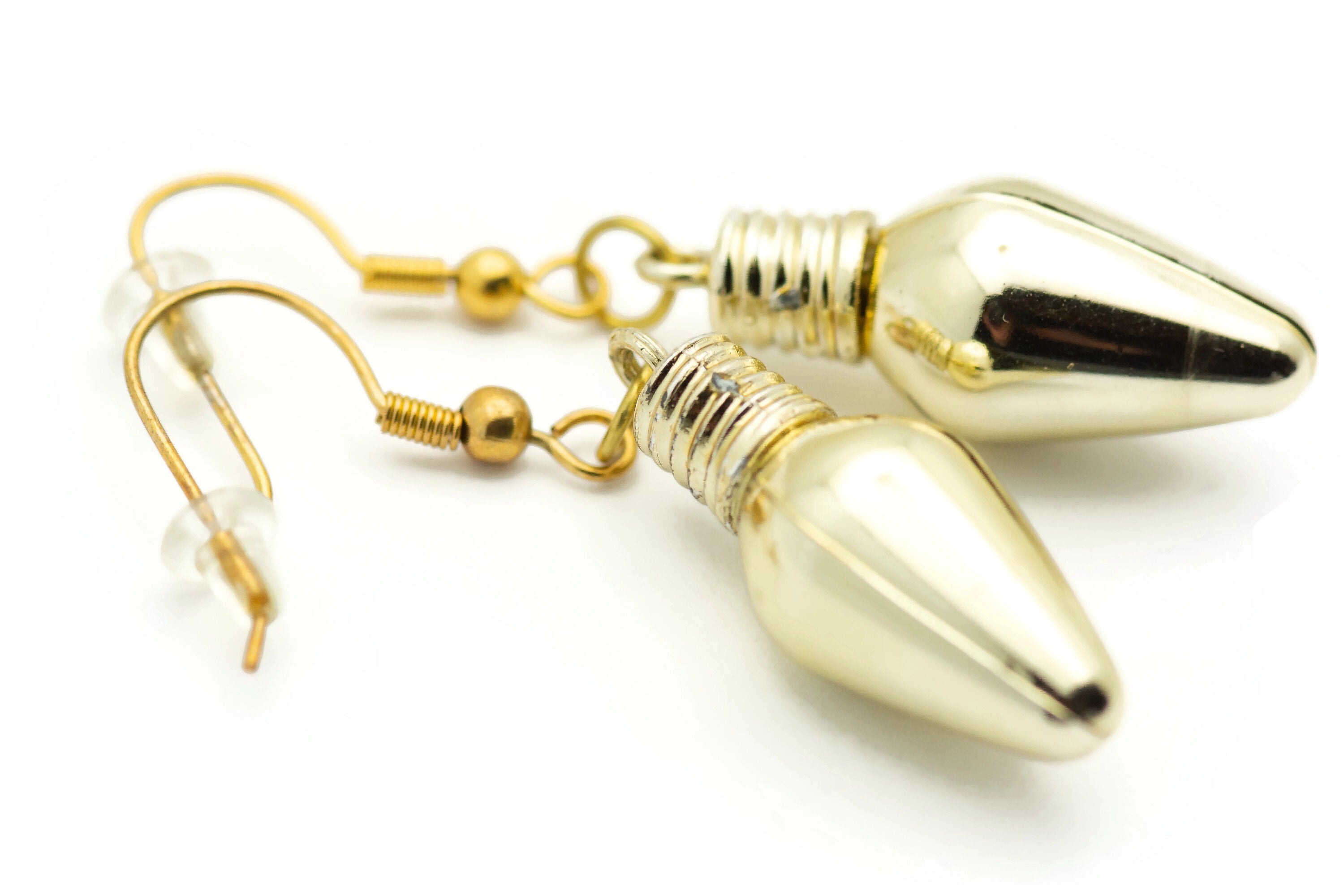 Gold Metallic Bulb, Christmas Ornament Earrings, Light Bulbs, Mini Glass Bulb, Holiday Earrings, Festive Earrings, Colorful Earrings