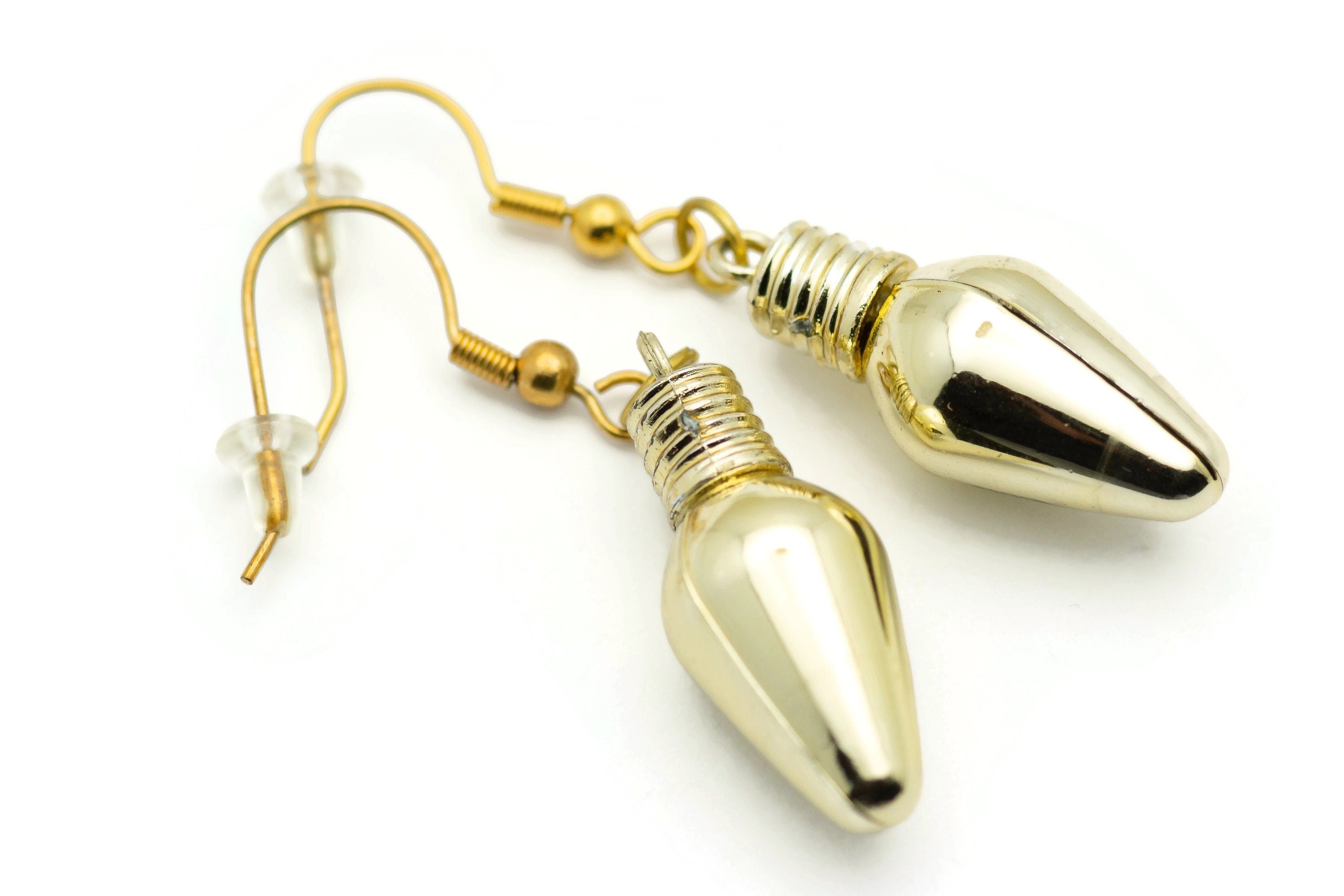 Gold Metallic Bulb, Christmas Ornament Earrings, Light Bulbs, Mini Glass Bulb, Holiday Earrings, Festive Earrings, Colorful Earrings