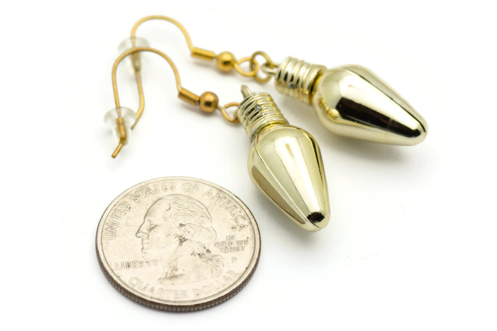Gold Metallic Bulb, Christmas Ornament Earrings, Light Bulbs, Mini Glass Bulb, Holiday Earrings, Festive Earrings, Colorful Earrings