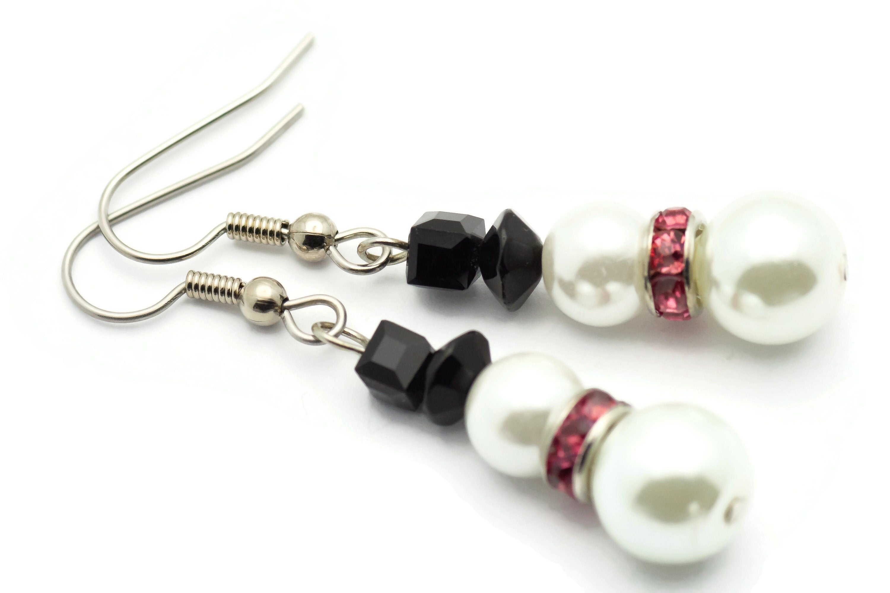 Snowman Earrings, White Snowmen, Surgical Steel, Snow Woman, Winter Jewelry, Pink Scarf, Holiday Earrings, Christmas Earrings, Snow Love