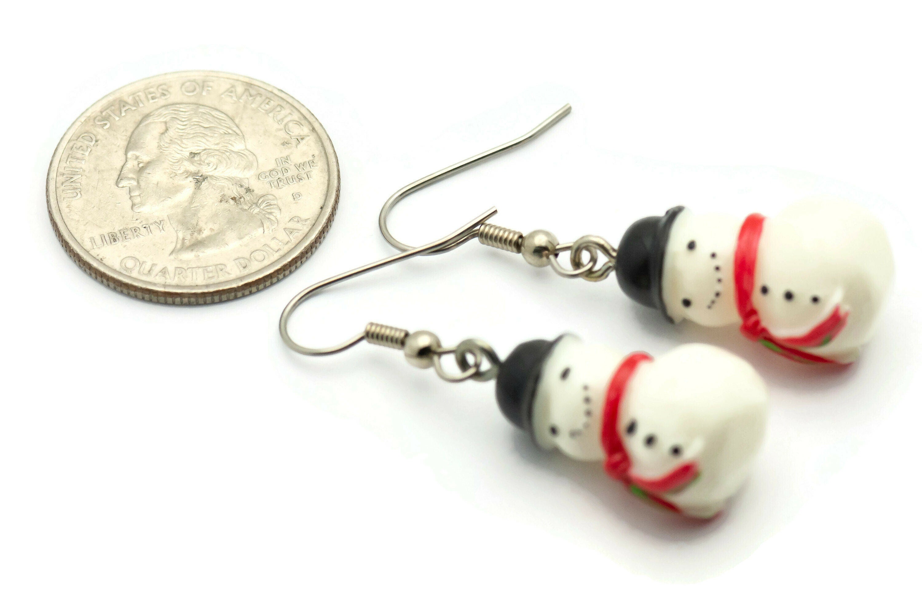 Snowman Earrings, White Snowmen, Surgical Steel, Winter Jewelry, Red Scarf, Holiday Earrings, Christmas Earrings, Snow Love