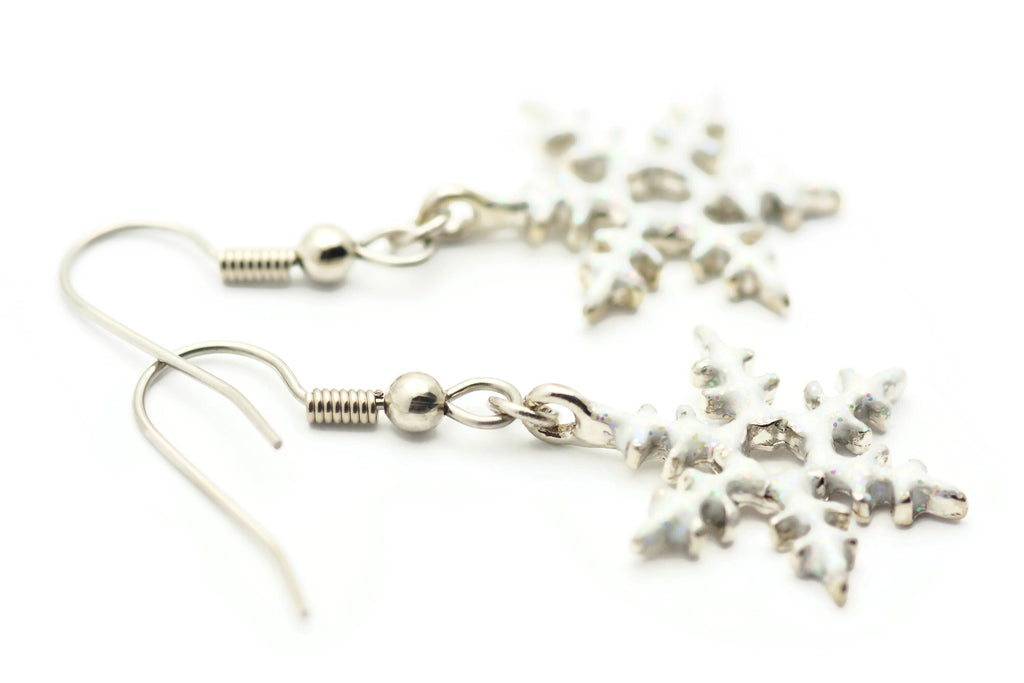 Frosted Snowflake, Snowy Snowflake, White Snow, Christmas Earrings, Holiday Earrings, Winter Jewelry
