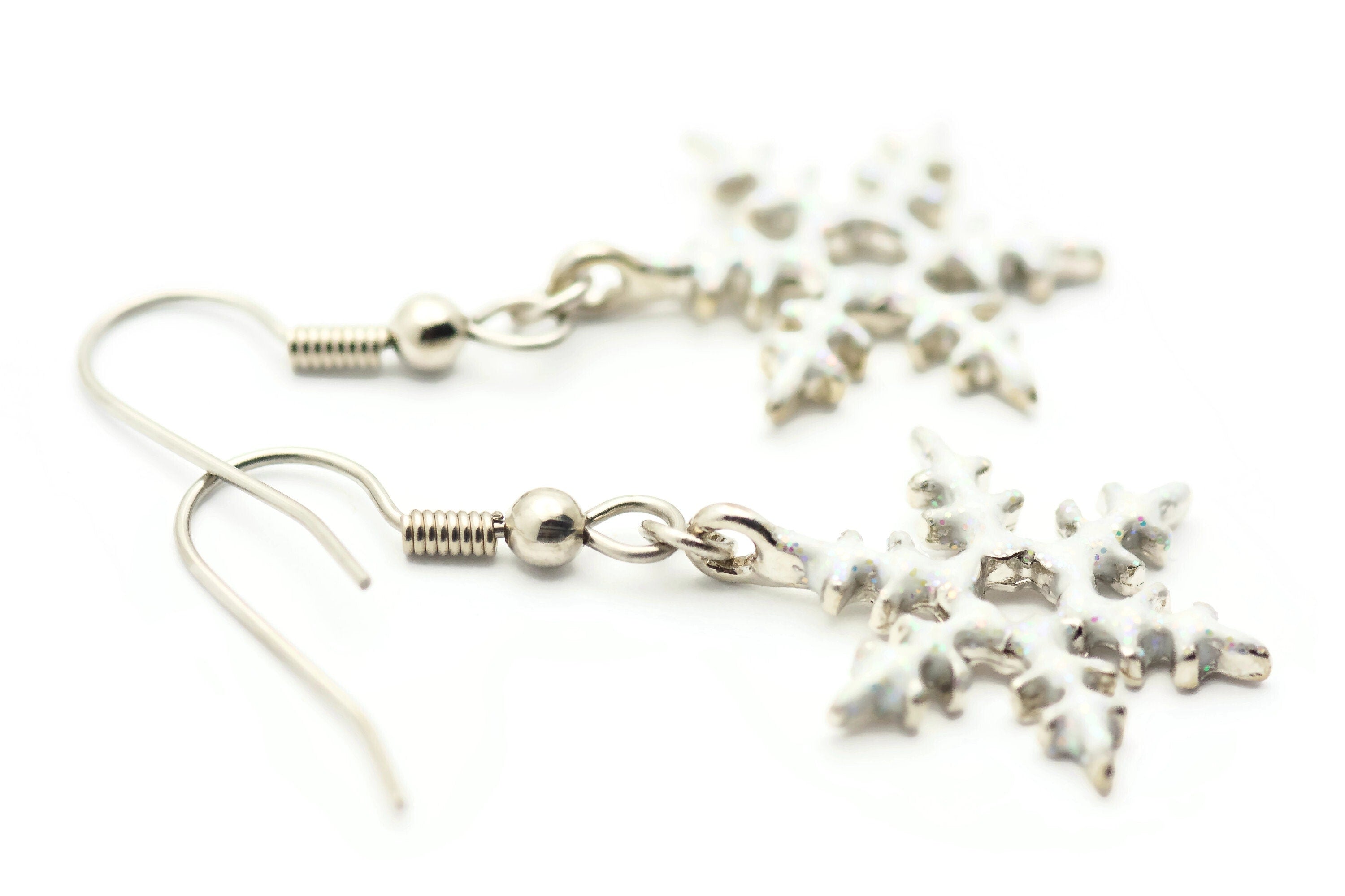 Frosted Snowflake, Snowy Snowflake, White Snow, Christmas Earrings, Holiday Earrings, Winter Jewelry