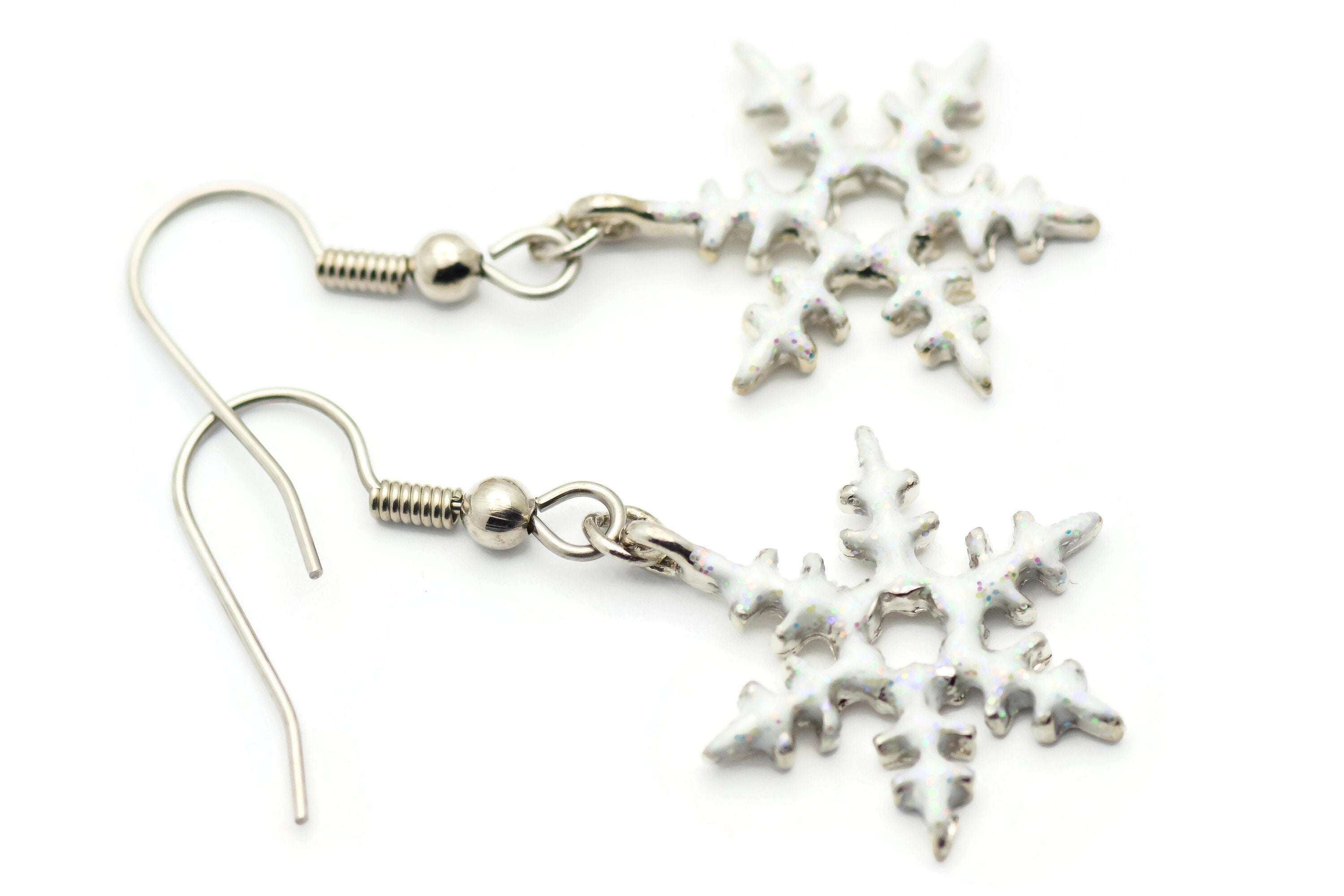 Frosted Snowflake, Snowy Snowflake, White Snow, Christmas Earrings, Holiday Earrings, Winter Jewelry
