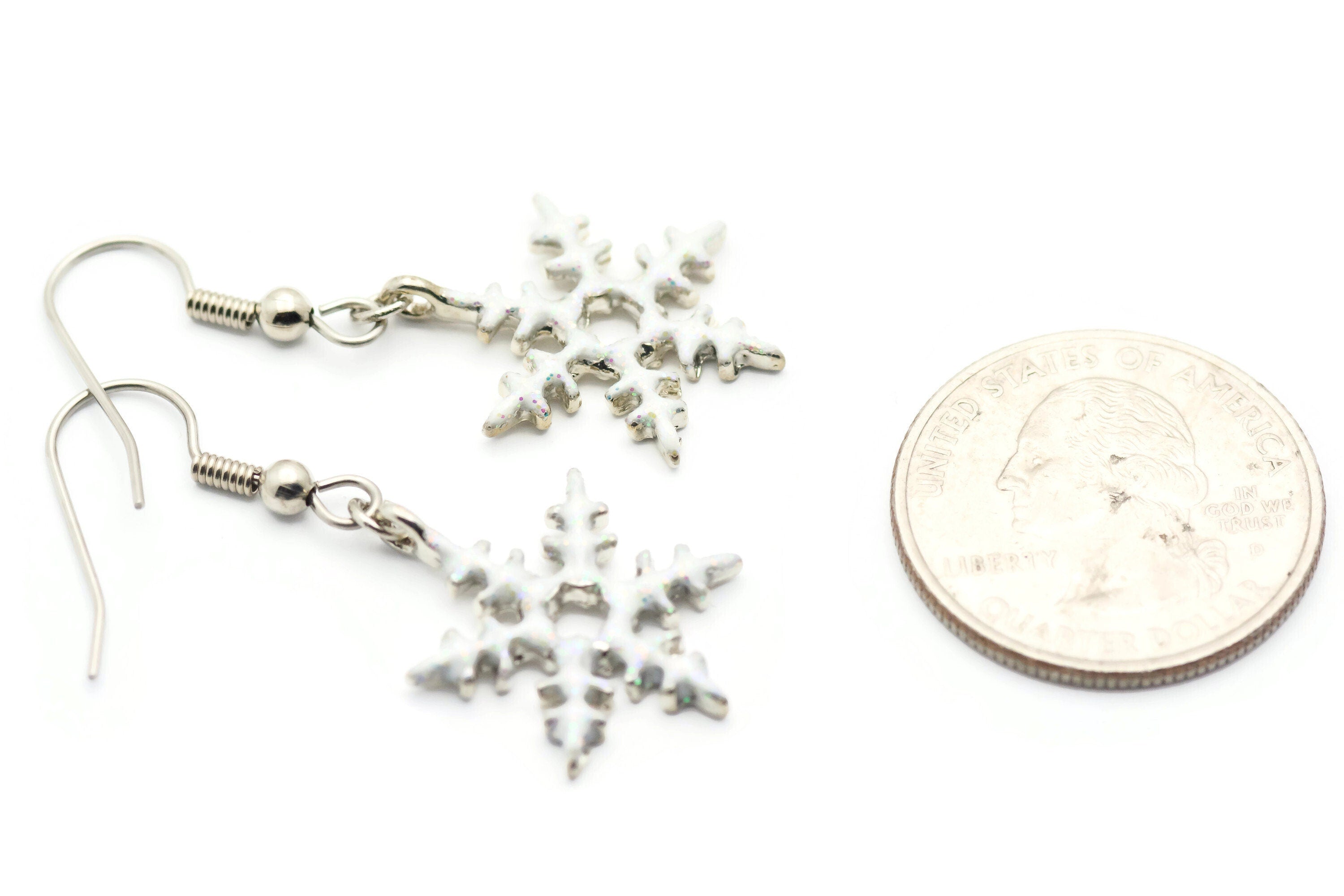 Frosted Snowflake, Snowy Snowflake, White Snow, Christmas Earrings, Holiday Earrings, Winter Jewelry