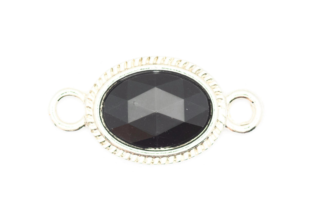 Black Rhinestone Stretch Band Connector • Bracelet Focal • Faceted Oval Charm