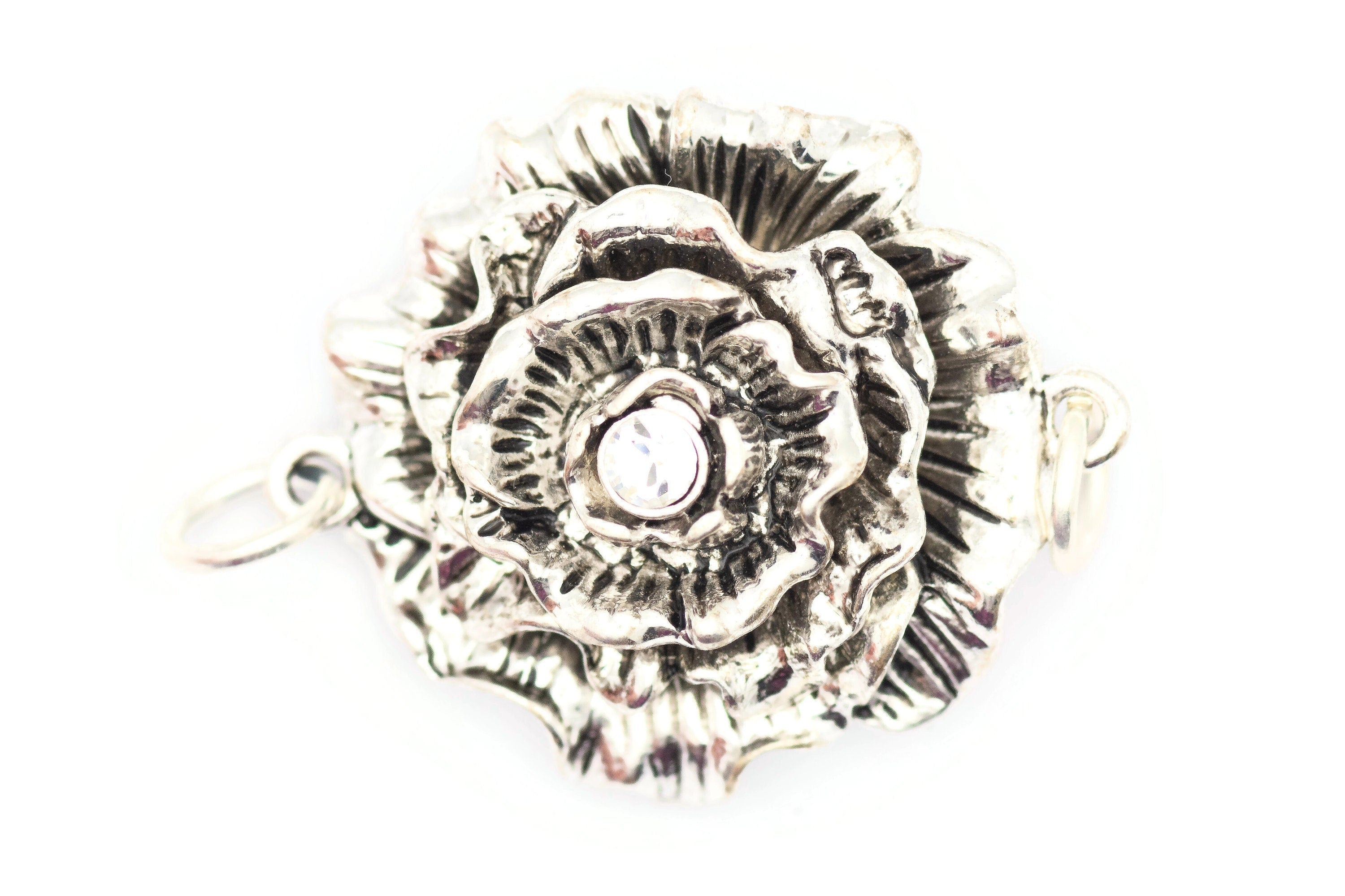 Silver Rose Stretch Band Connector • Bracelet Focal