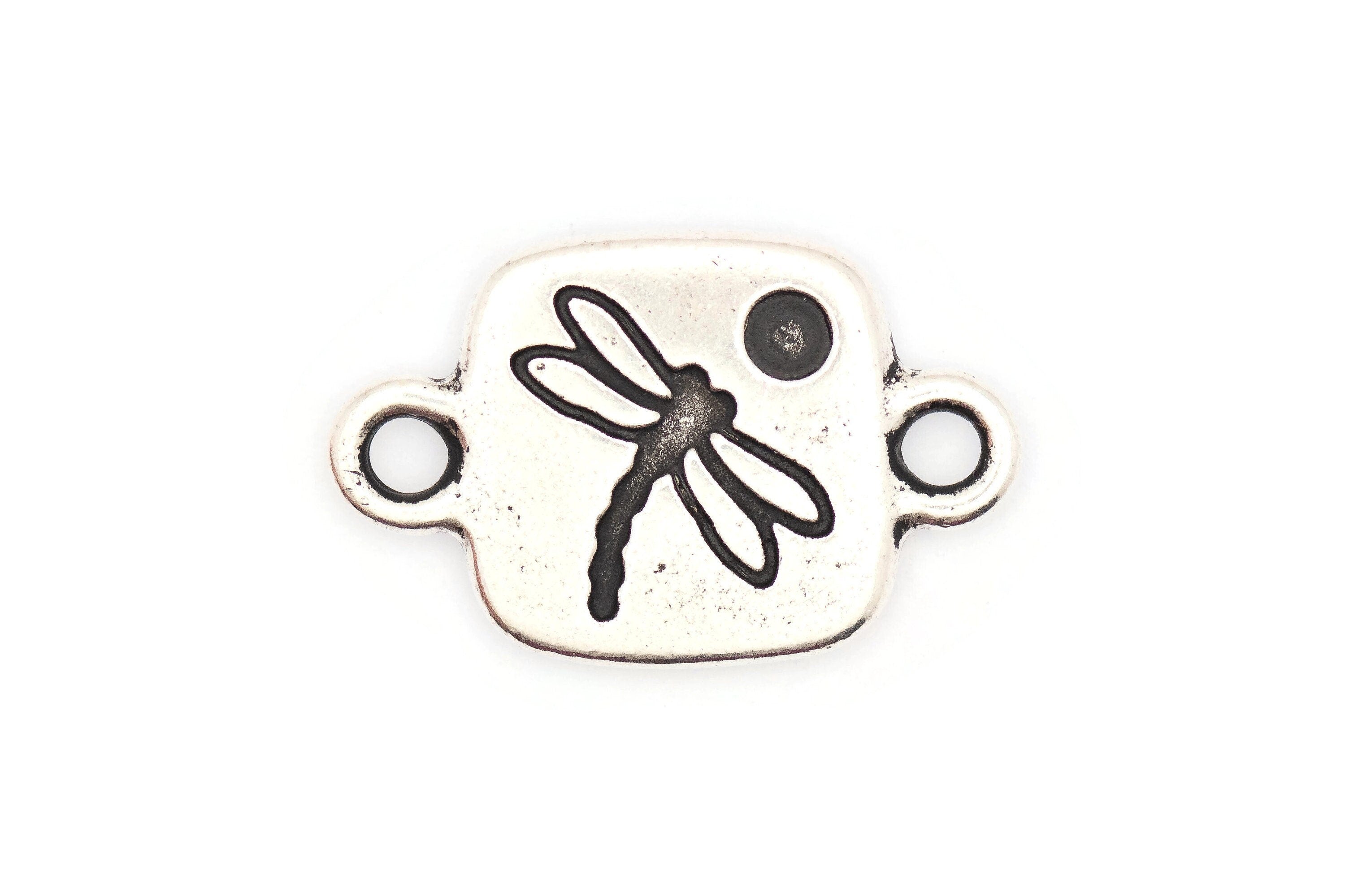 Dragonfly Tile Stretch Band Connector • Bracelet Focal • Antique Silver-Plated TierraCast