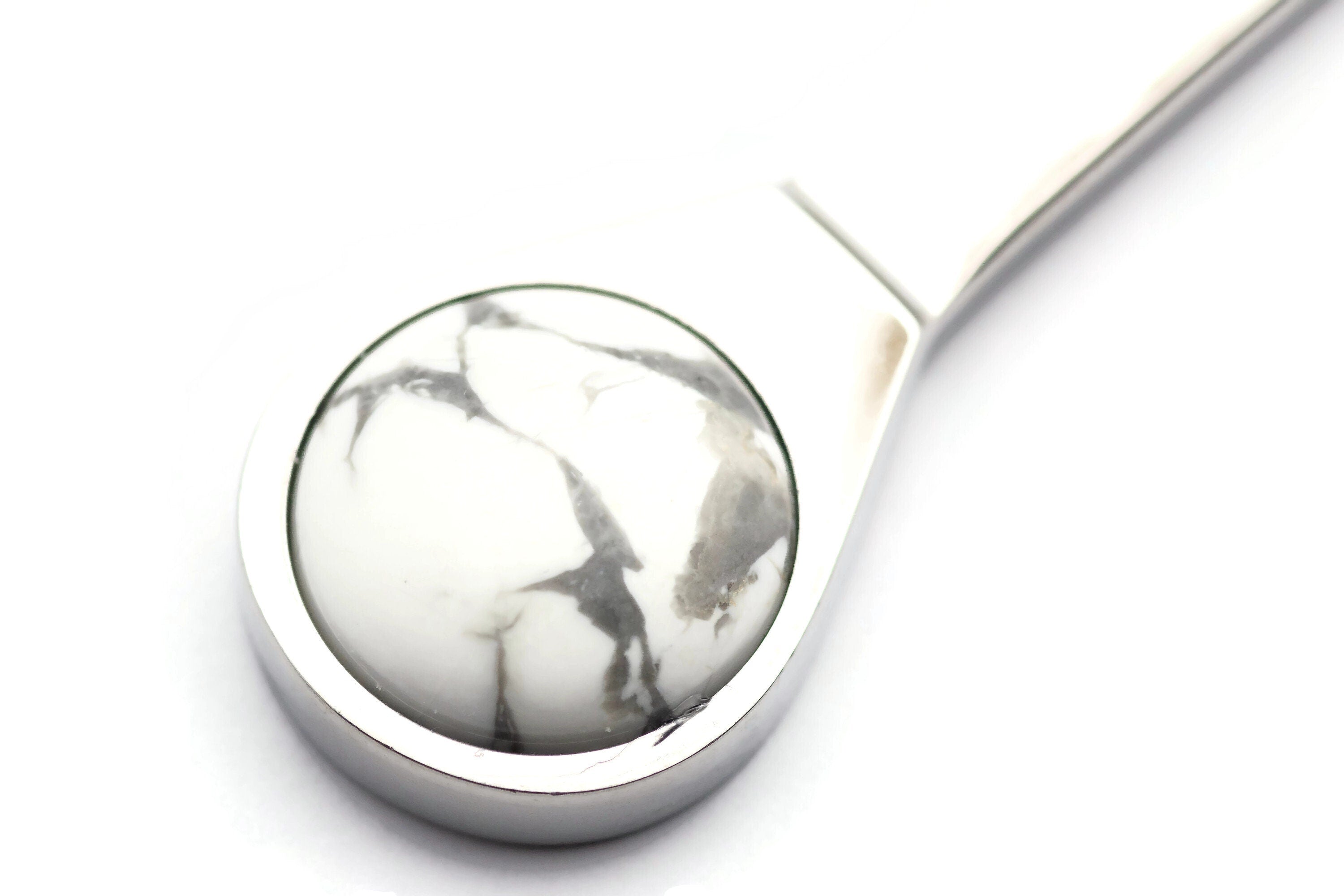 White Howlite Letter Opener • Chrome Plated Steel • Paper Knife • Desk Accessory • 8-Inch
