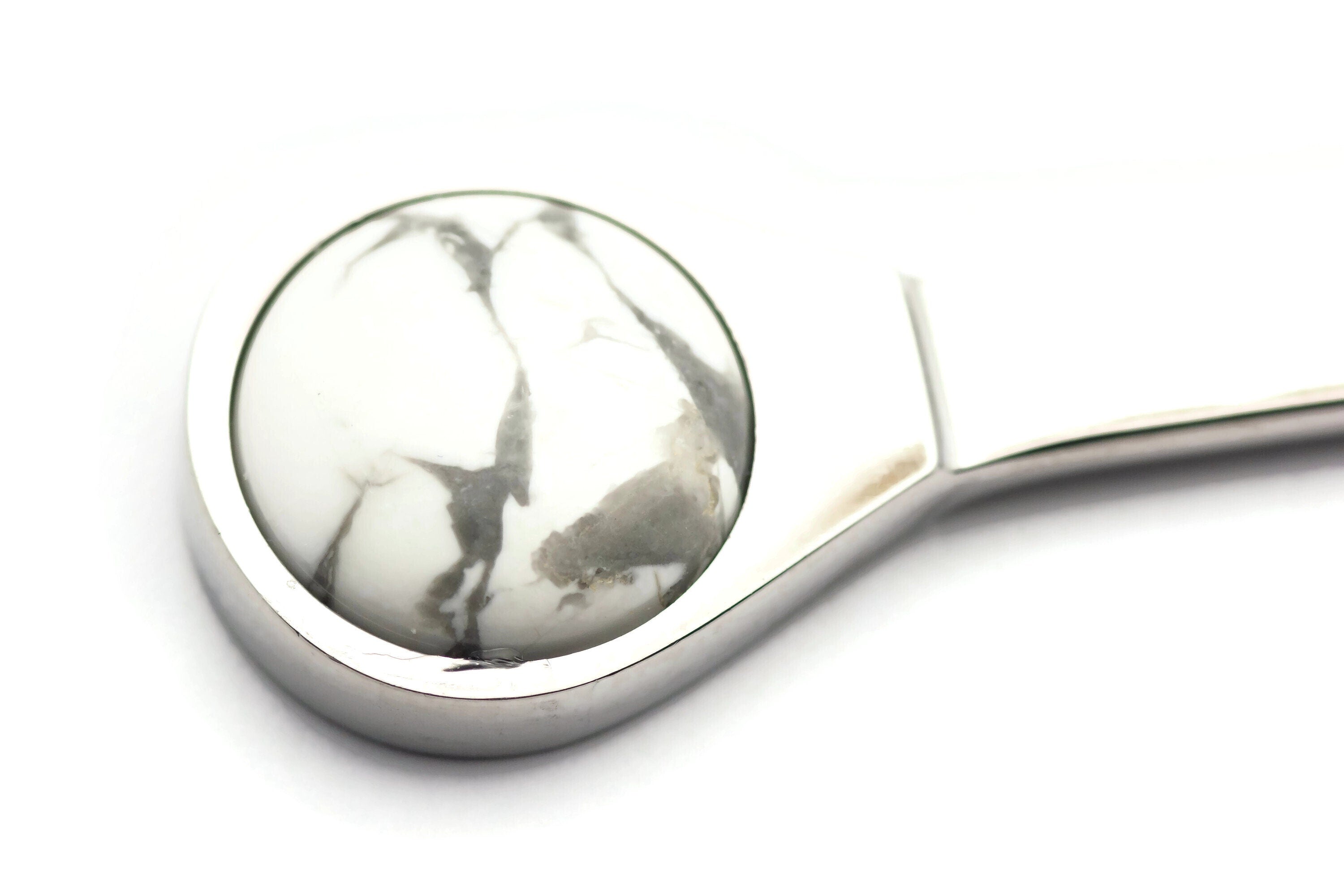 White Howlite Letter Opener • Chrome Plated Steel • Paper Knife • Desk Accessory • 8-Inch