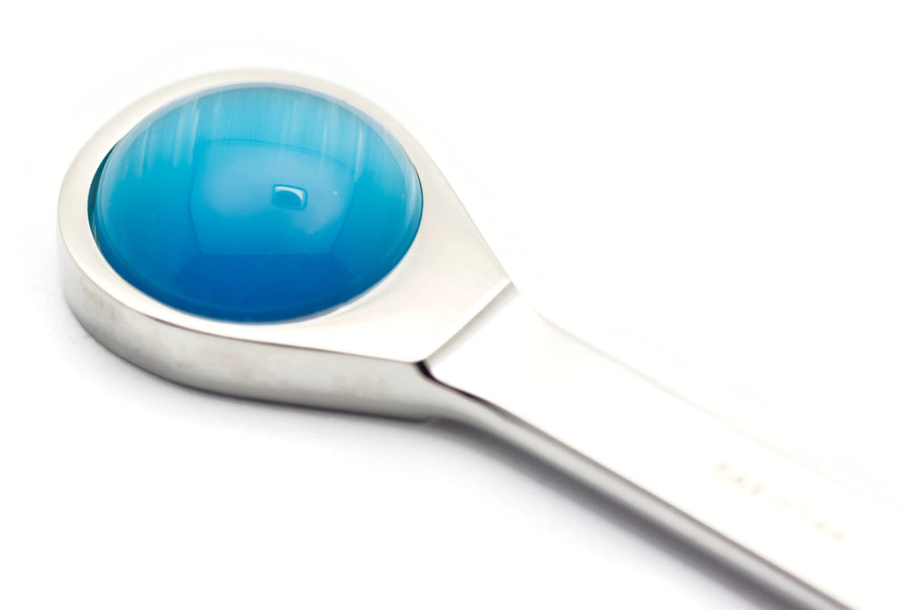 Turquoise Blue Cat's Eye Letter Opener • Chrome Plated Steel • Paper Knife • Desk Accessory • 8-Inch