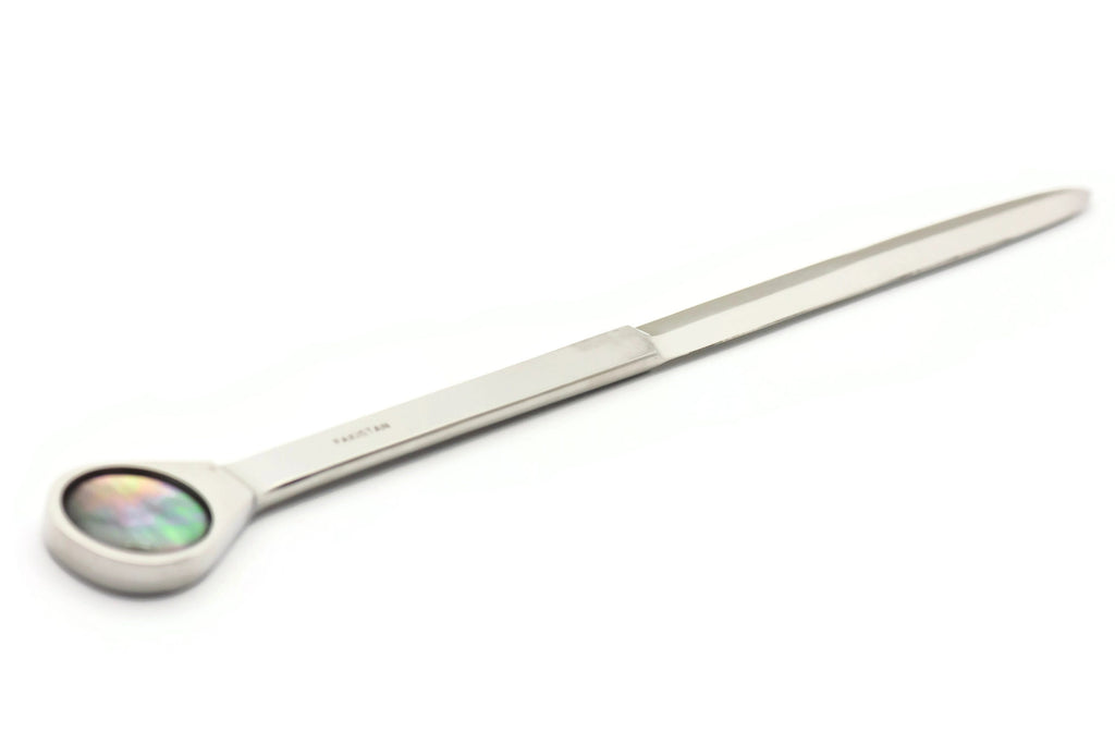 Black Lip Shell Letter Opener • Chrome Plated Steel • Paper Knife • Desk Accessory • 8-Inch