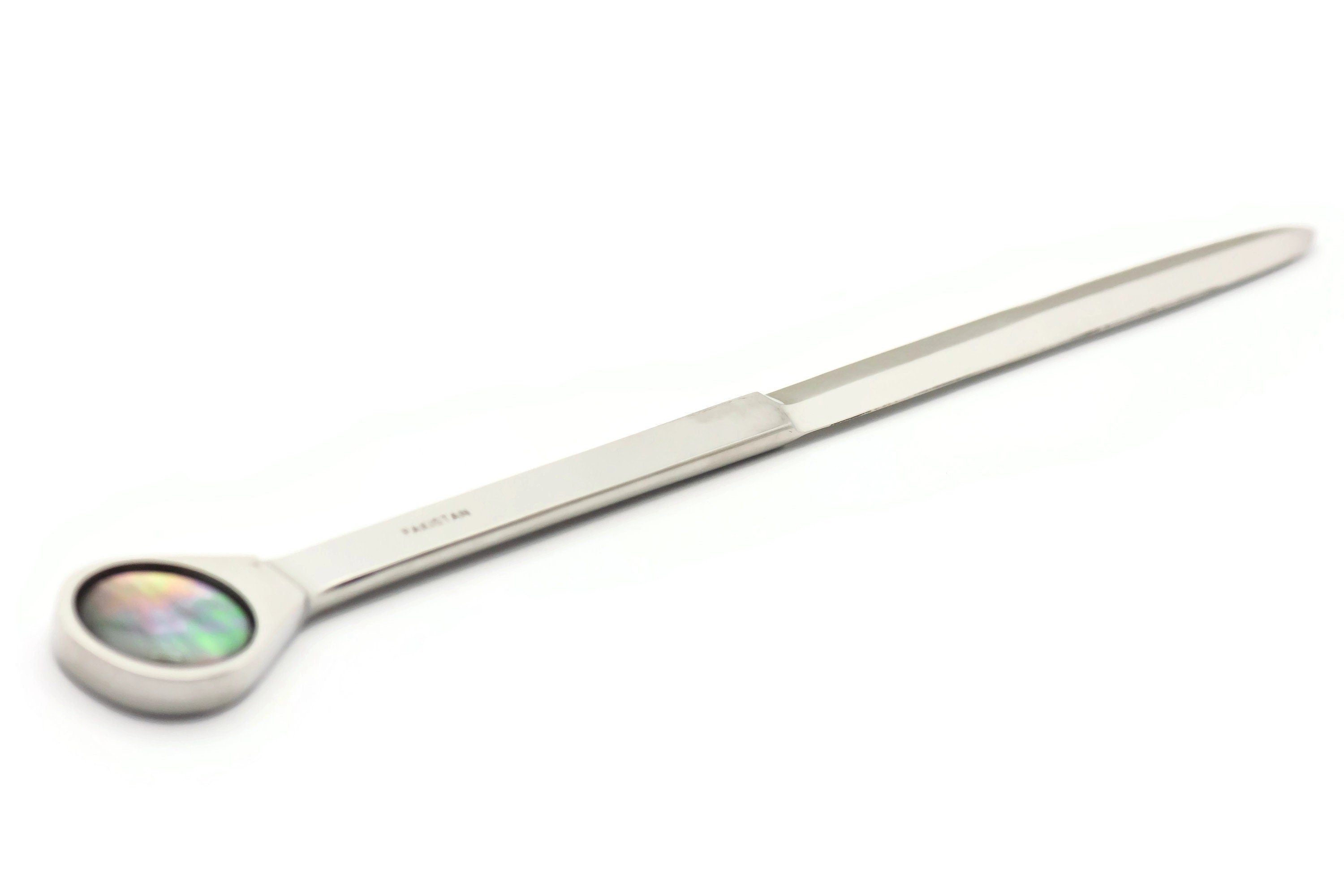 Black Lip Shell Letter Opener • Chrome Plated Steel • Paper Knife • Desk Accessory • 8-Inch