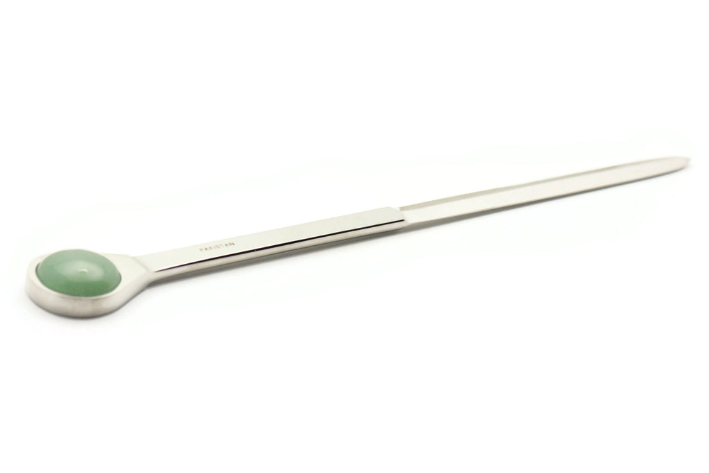 Green Aventurine Letter Opener • Chrome Plated Steel • Paper Knife • Desk Accessory • 8-Inch