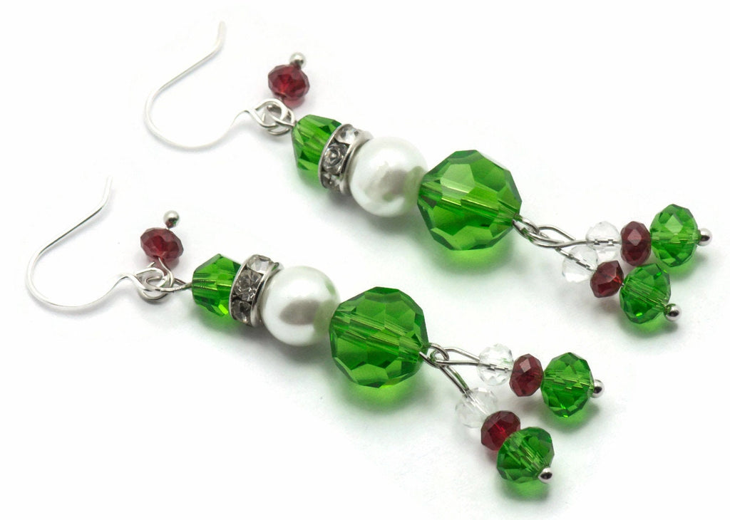 Crystal Glass Christmas Elf Silver Plated Earrings - EA00375