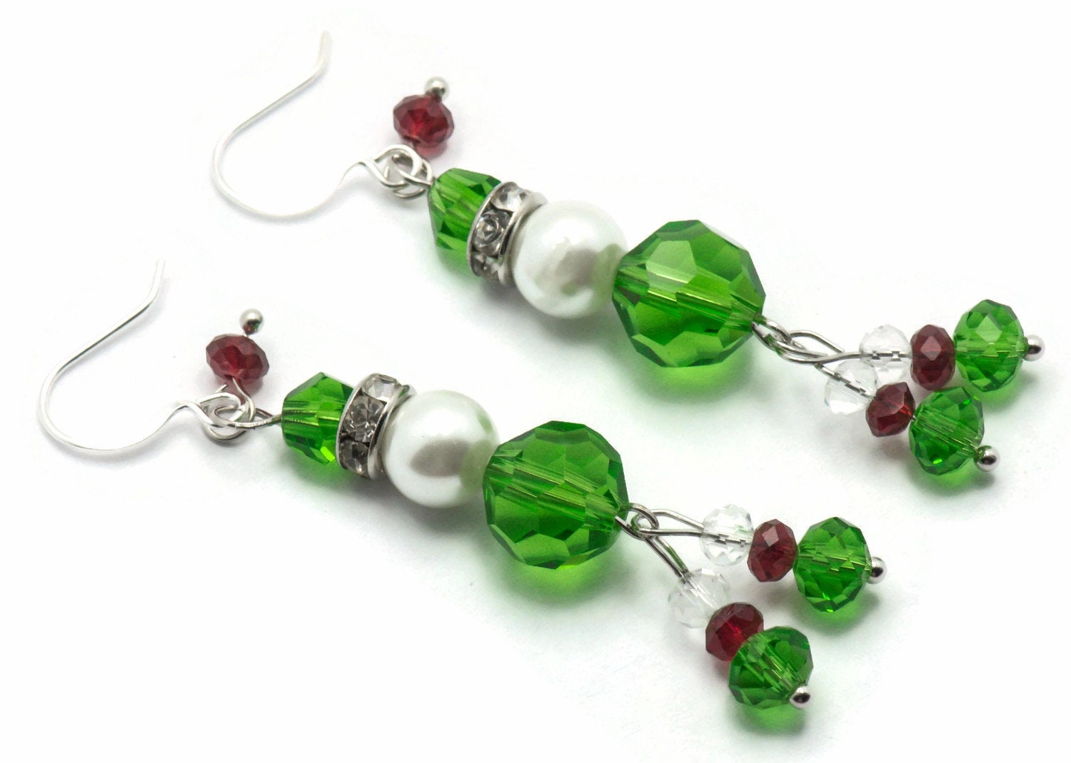 Crystal Glass Christmas Elf Silver Plated Earrings - EA00375