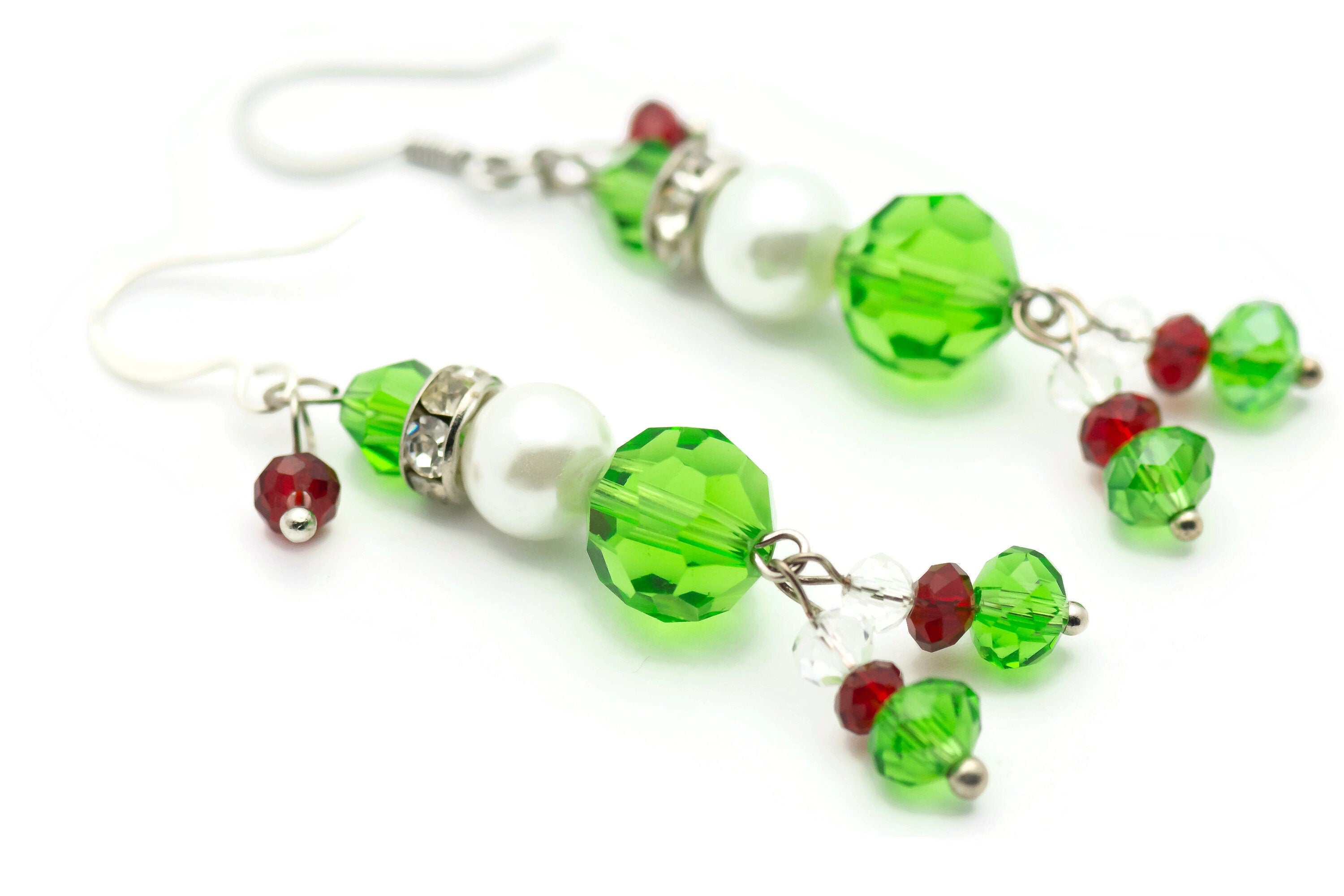 Crystal Glass Christmas Elf Silver Plated Earrings - EA00375