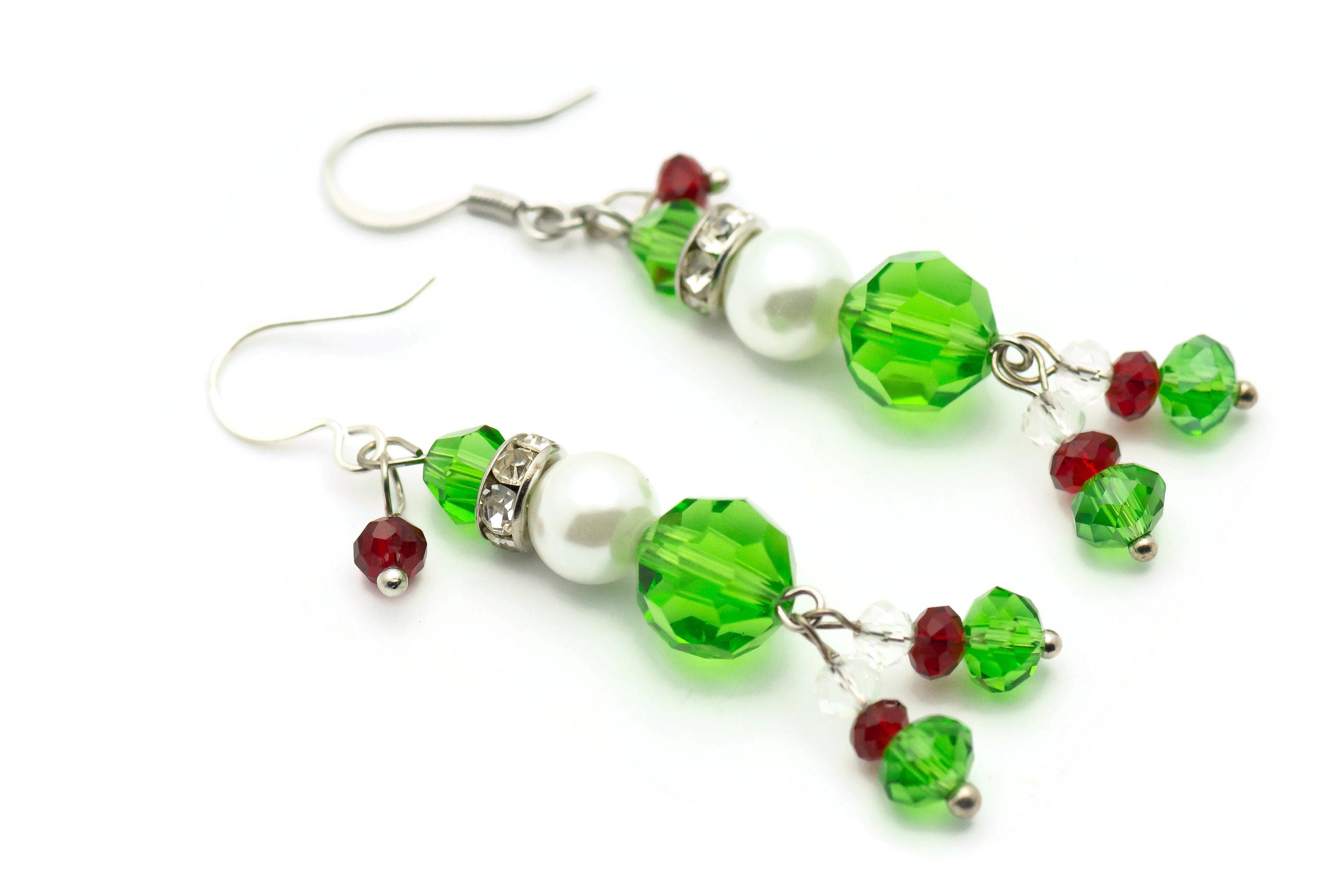 Crystal Glass Christmas Elf Silver Plated Earrings - EA00375